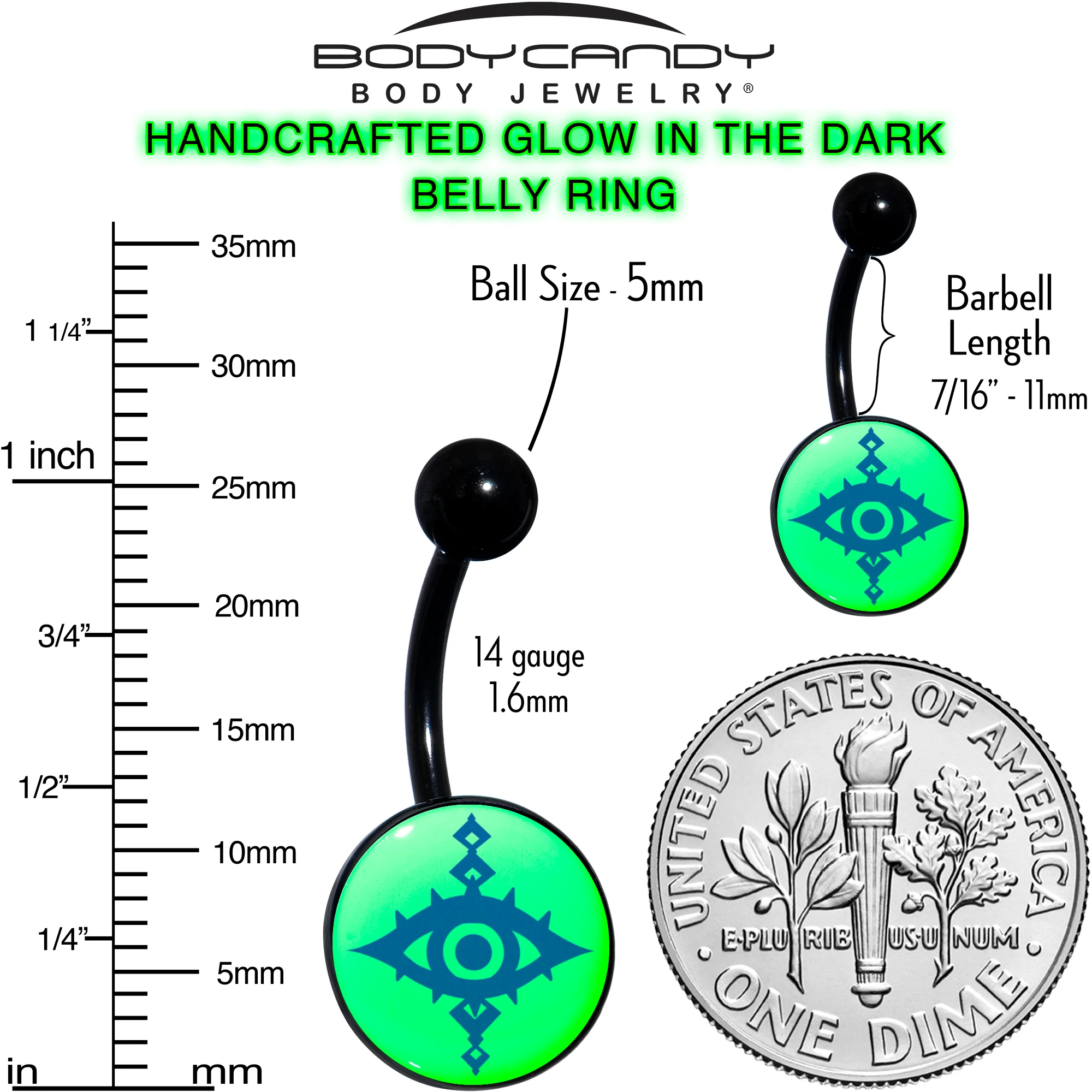 Black Anodized Glow in the Dark Evil Eye Belly Ring by Onyx O - Image 8