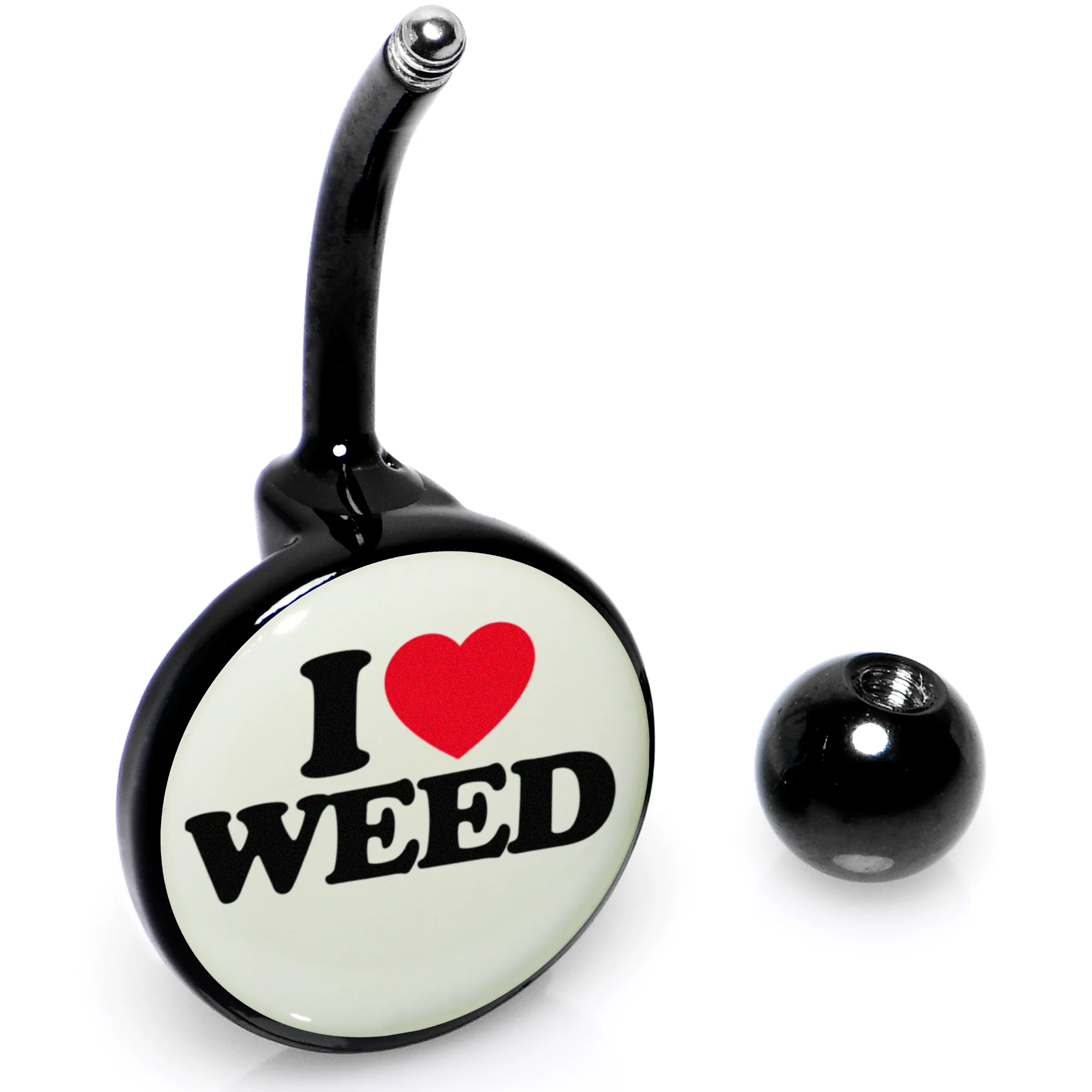 Black Anodized Glow in the Dark I Love Weed Belly Ring by Onyx O - Image 5