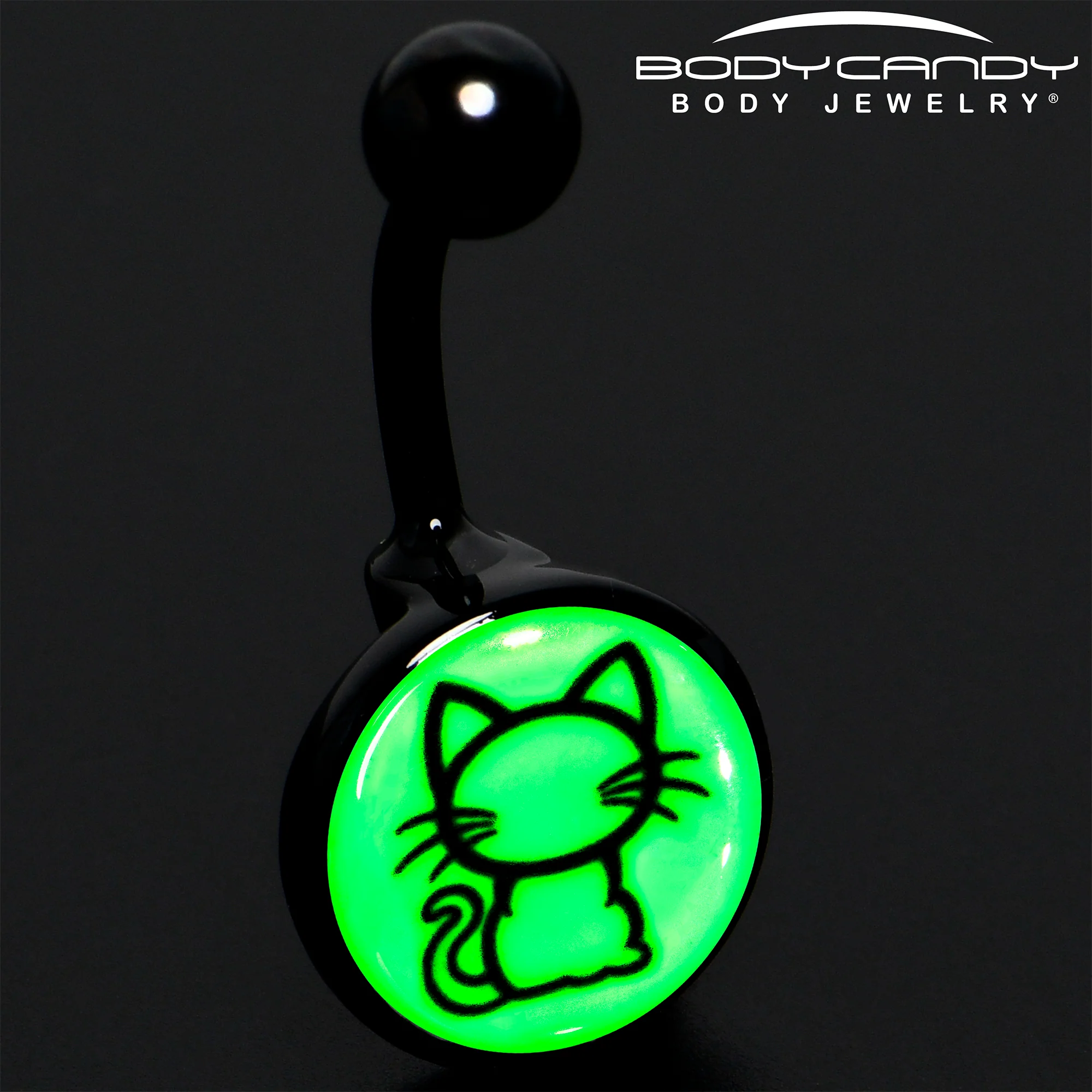 Black Anodized Glow in the Dark Kitty Cat Belly Ring by Onyx O - Image 2