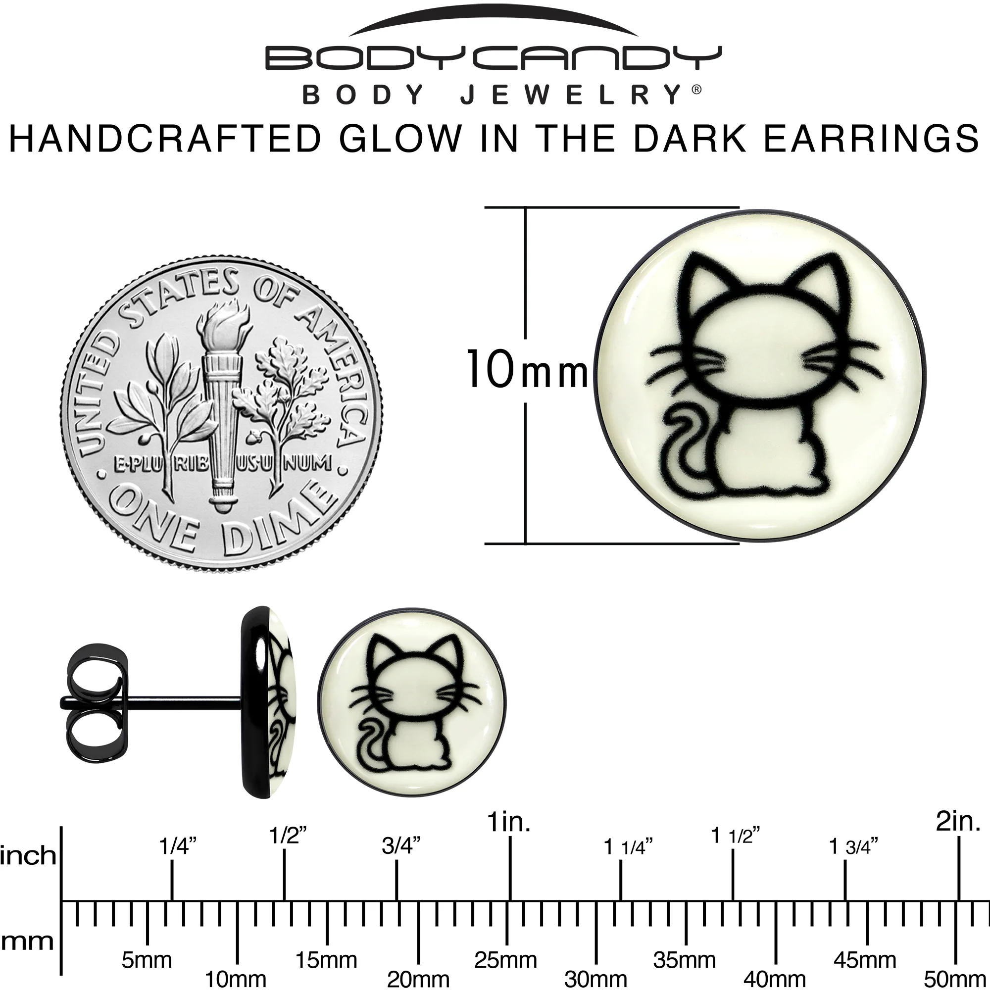 Black Anodized Kitty Cat Glow in the Dark Stud Earrings by Onyx O - Image 6