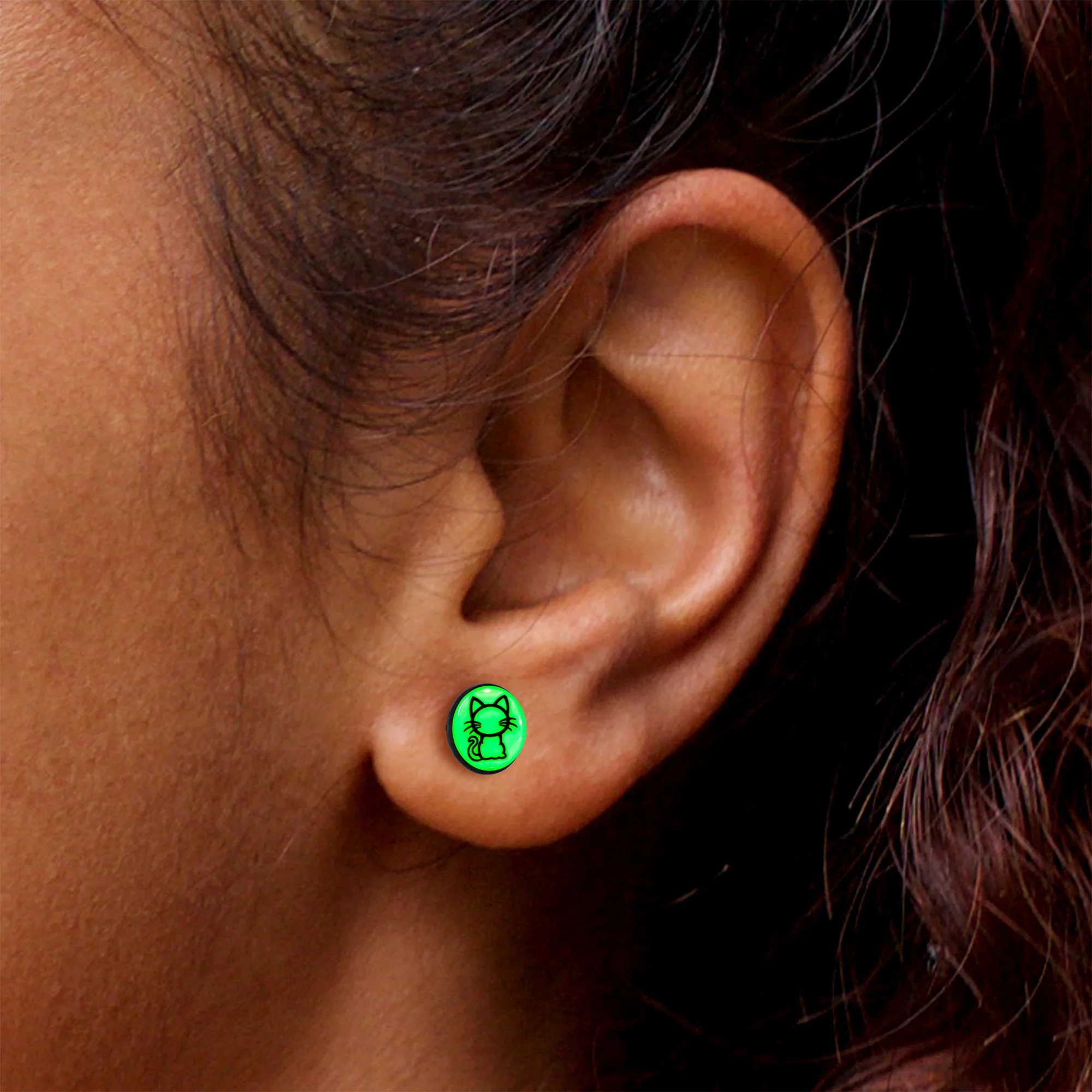 Black Anodized Kitty Cat Glow in the Dark Stud Earrings by Onyx O - Image 7