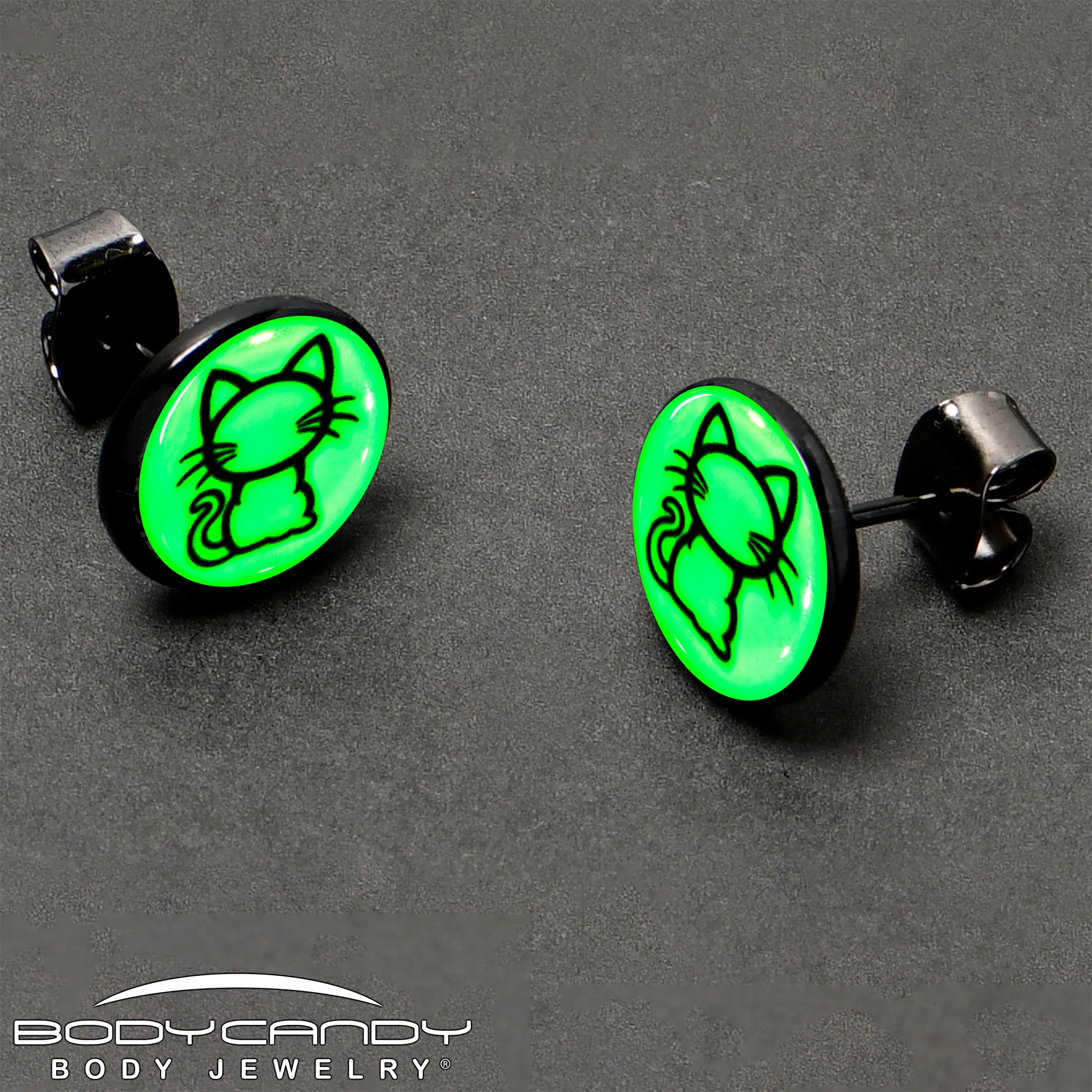 Black Anodized Kitty Cat Glow in the Dark Stud Earrings by Onyx O - Image 8