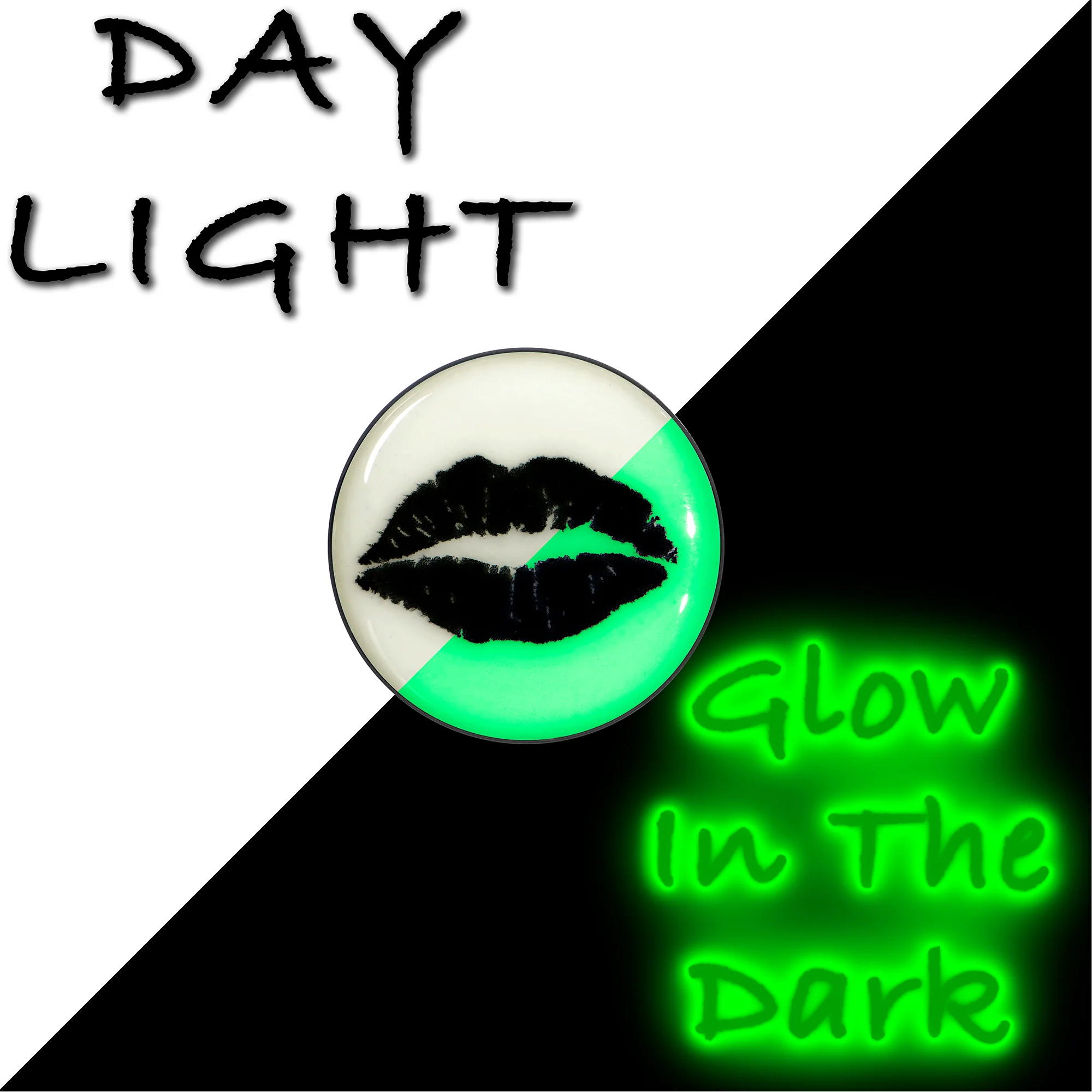 Black Anodized Steel Lipstick Kiss Mark Glow in the Dark Stud Earrings by Onyx O - Image 8