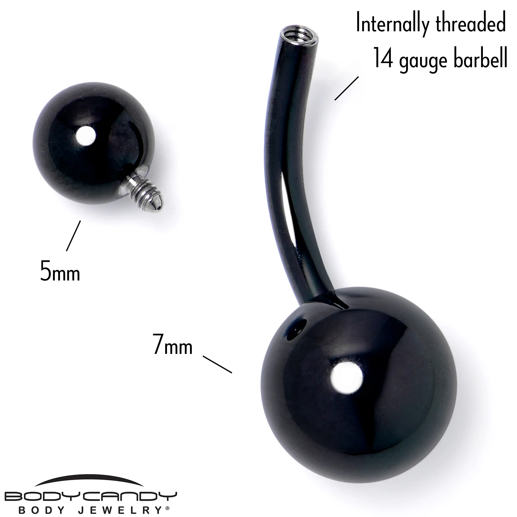 Black ASTM F-136 Implant Grade Titanium Internally Threaded Belly Ring - Image 4
