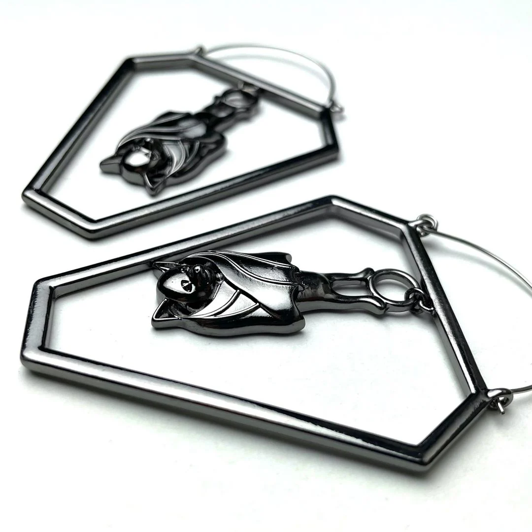 Black Bat Coffin Halloween Tunnel Plug Earrings - Image 2
