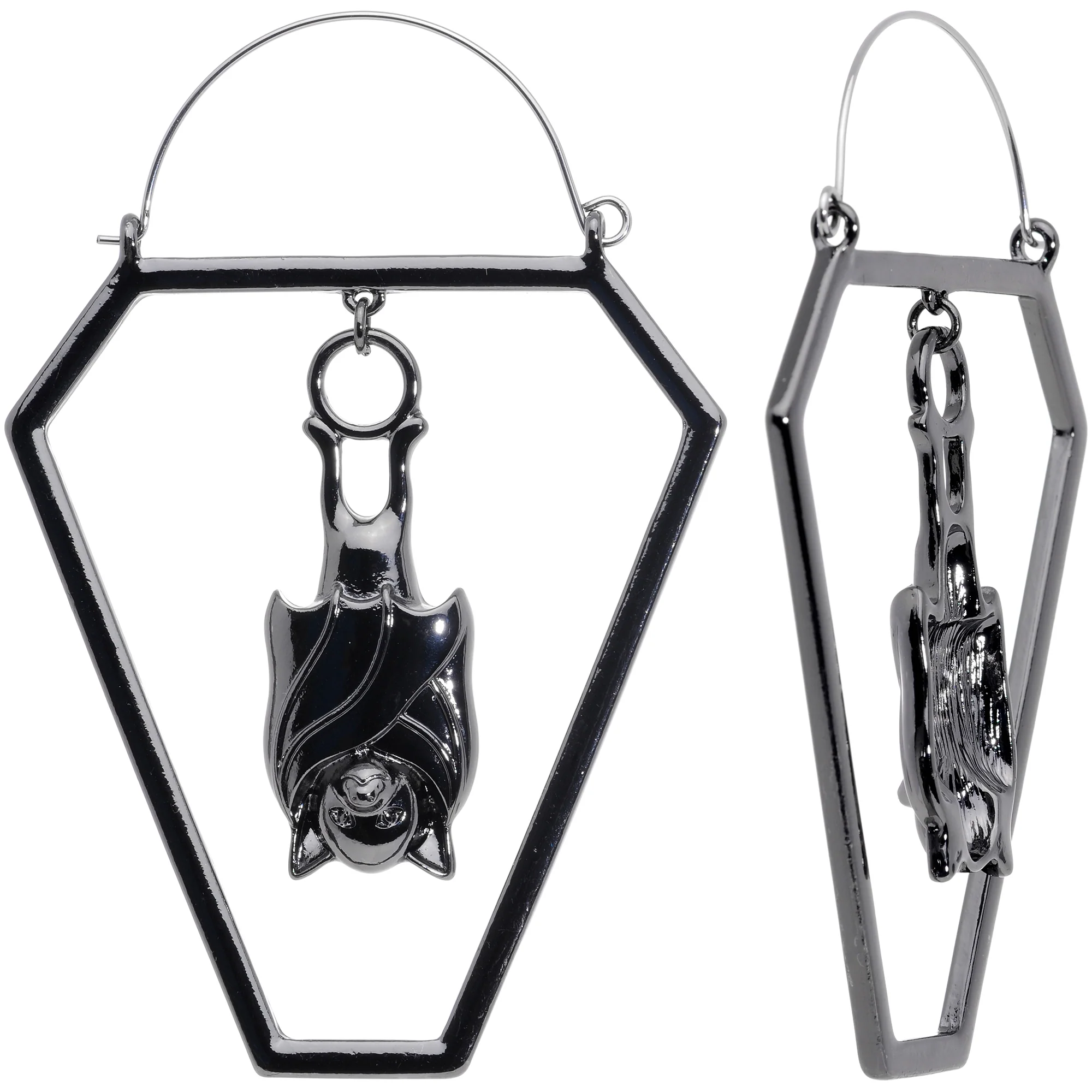 Black Bat Coffin Halloween Tunnel Plug Earrings - Image 3