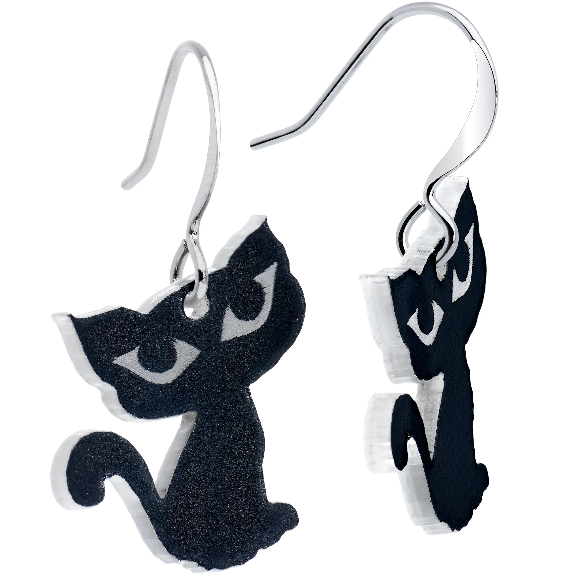 Black Cat Glow in the Dark Fishhook Dangle Earrings - Image 3