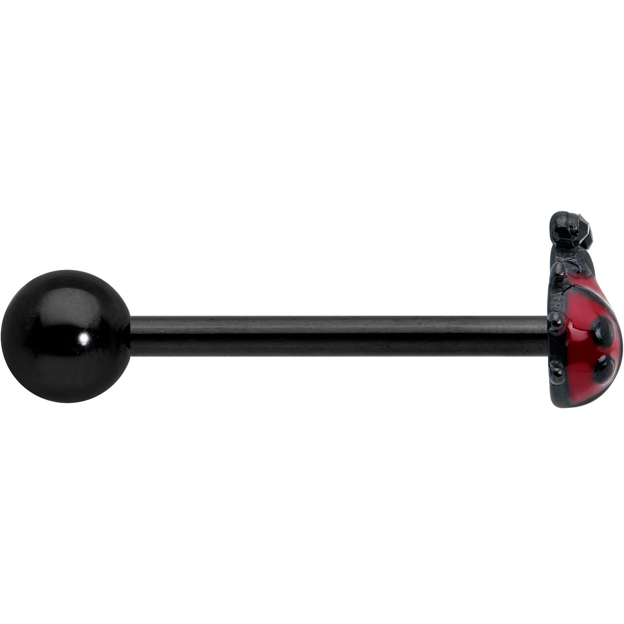 Black Classic Ladybug Top End Barbell Tongue Ring - Image 3