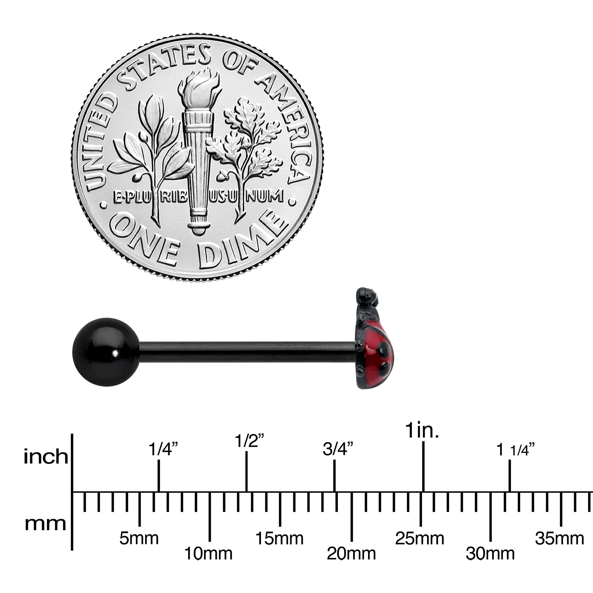 Black Classic Ladybug Top End Barbell Tongue Ring - Image 4