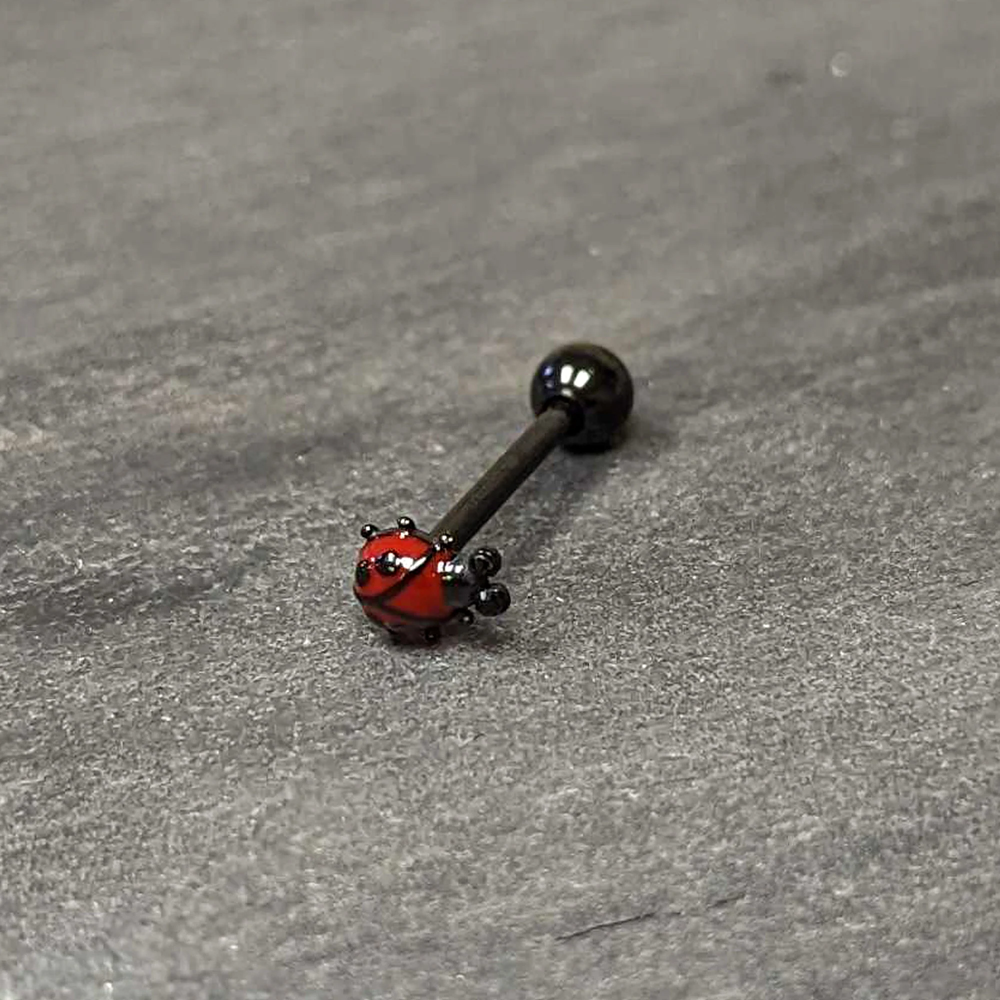 Black Classic Ladybug Top End Barbell Tongue Ring - Image 6