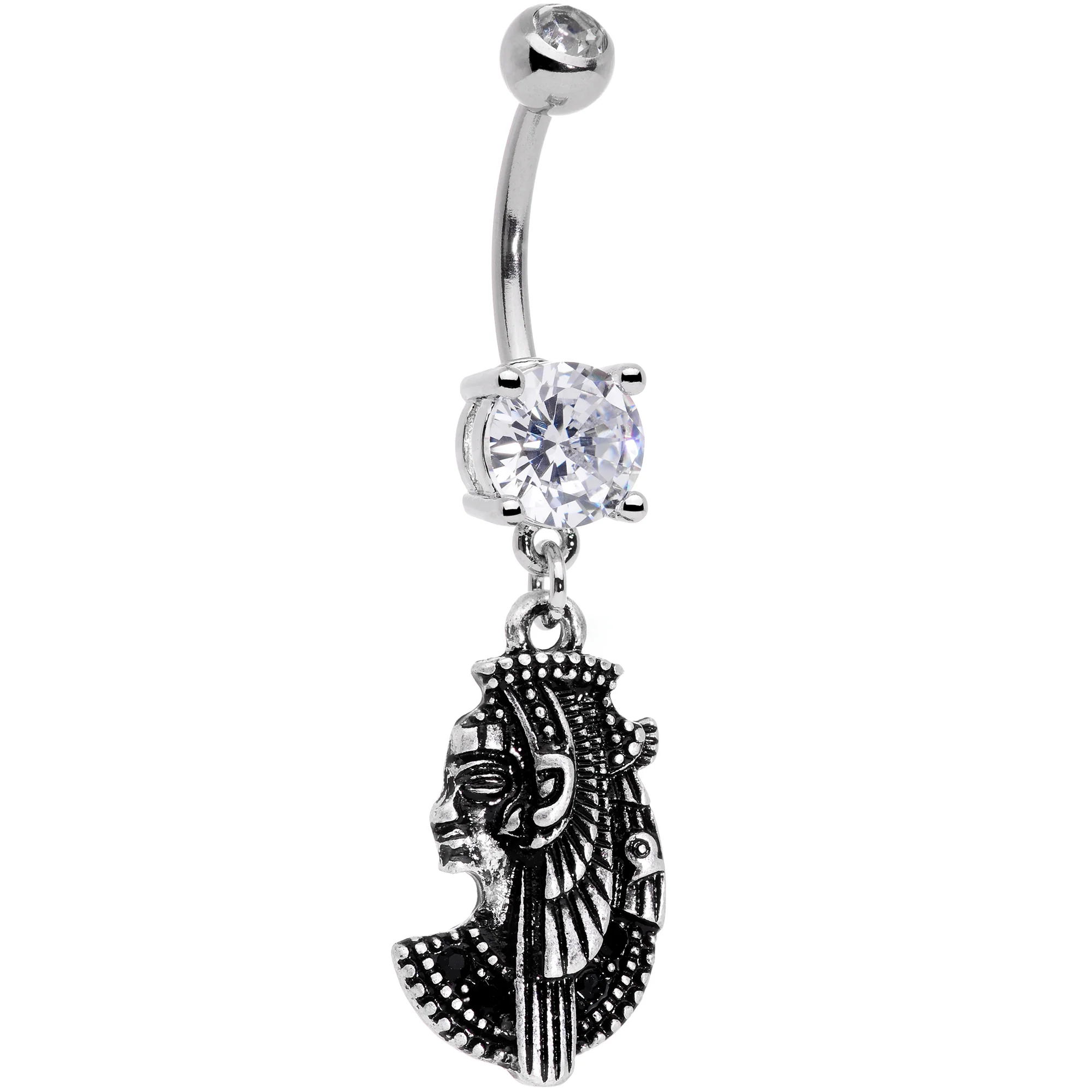 Black CZ Gem Anubis Egyptian Dangle Belly Ring