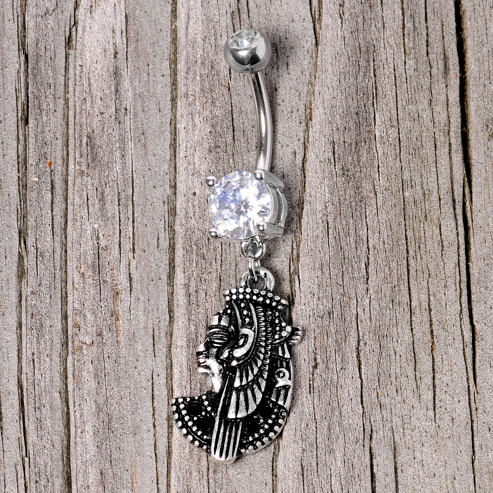 Black CZ Gem Anubis Egyptian Dangle Belly Ring - Image 5