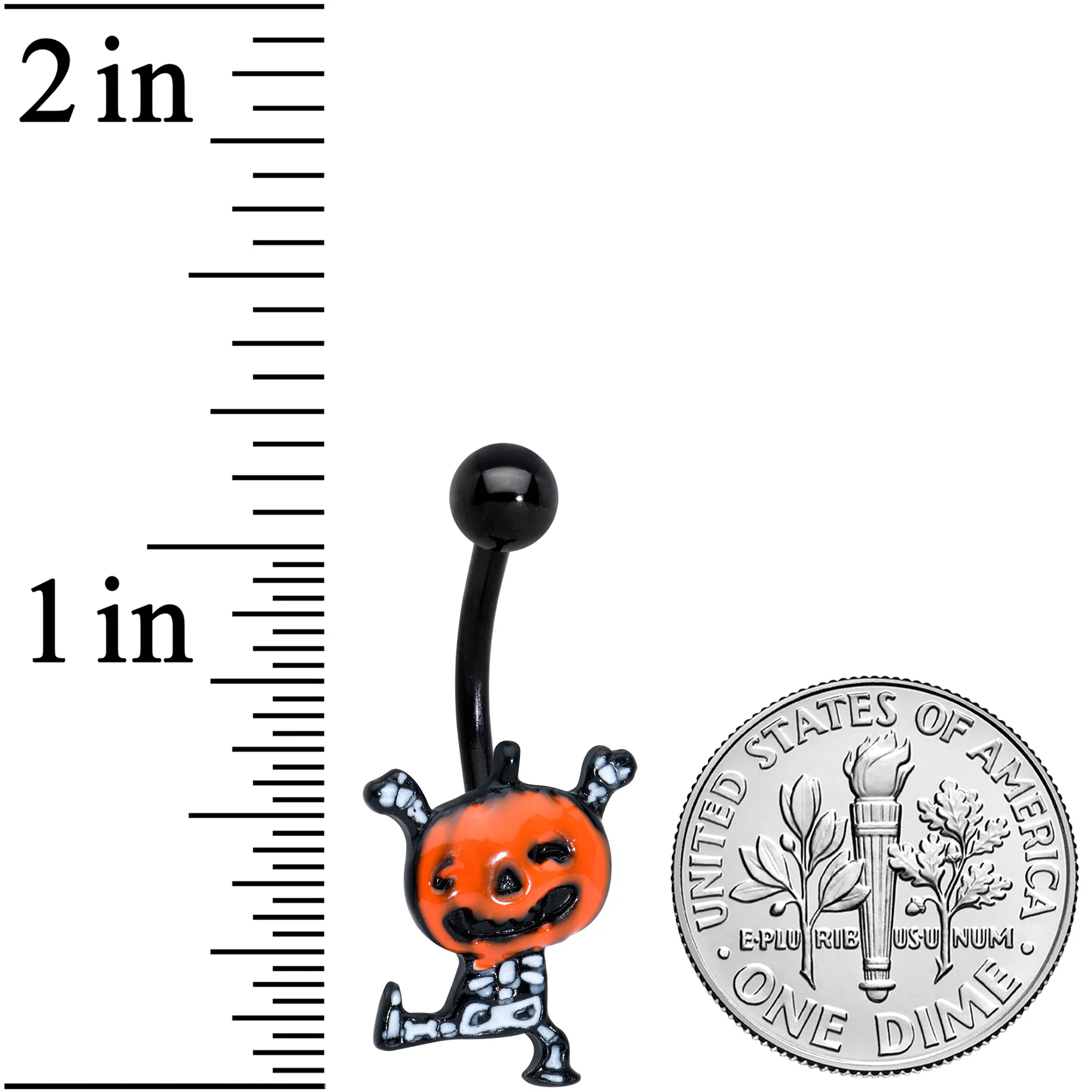 Black Dancing Skeleton Pumpkin Happy Halloween Belly Ring - Image 2