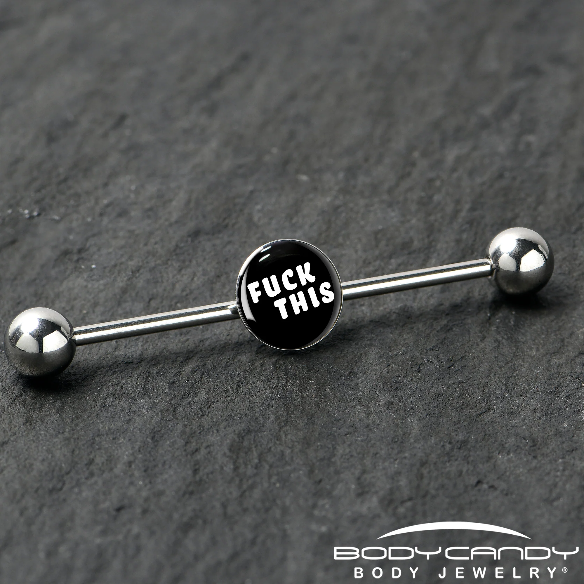Black Double Gem F*CK Heart Dangle Belly Ring - Image 10