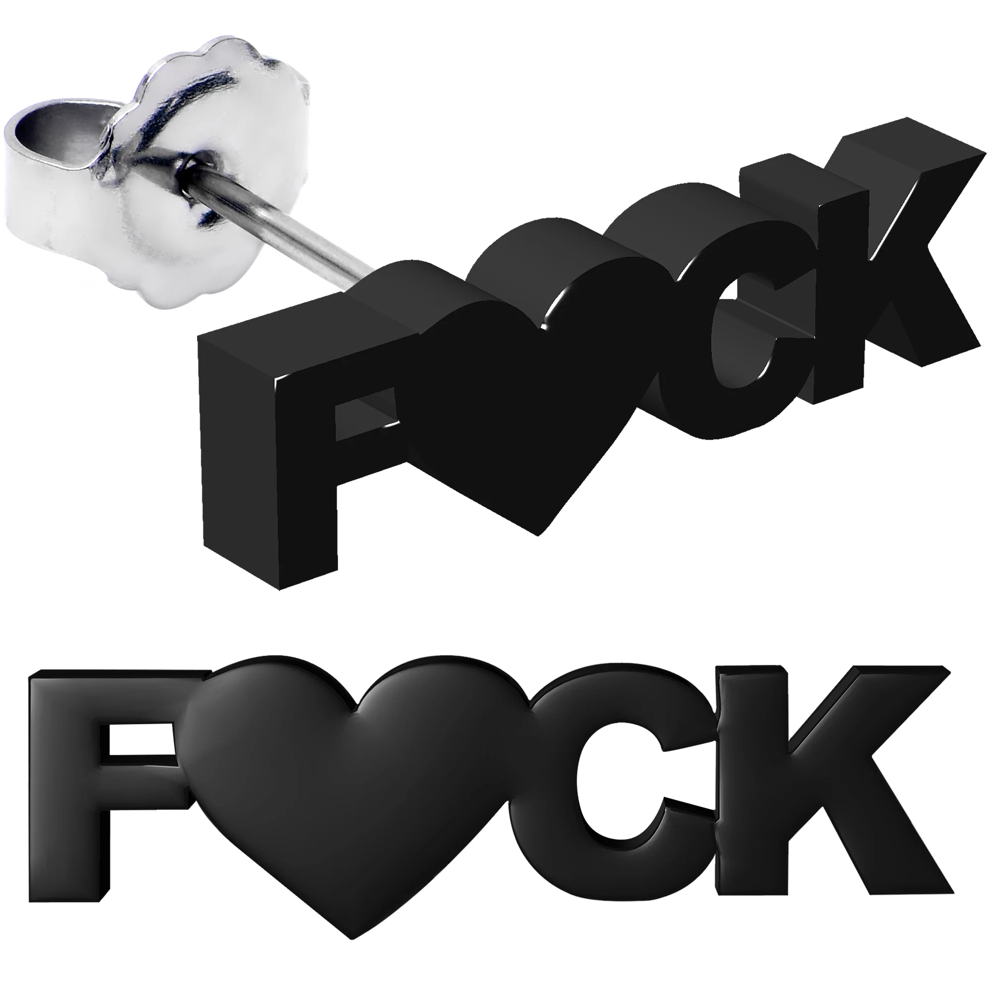 Black Double Gem F*CK Heart Dangle Belly Ring - Image 3