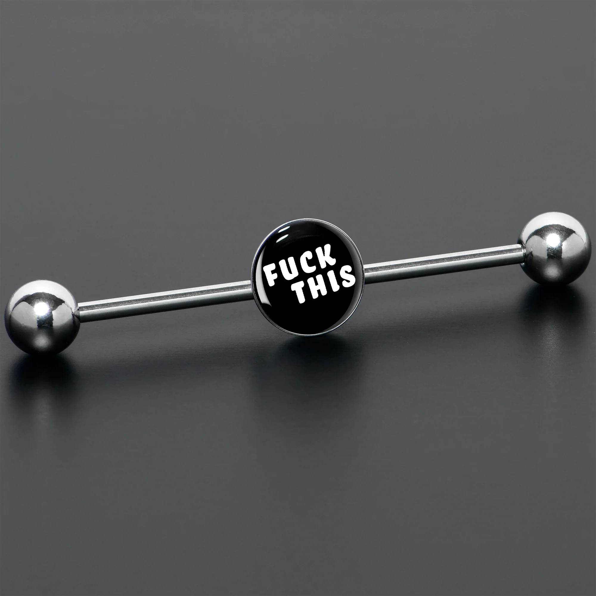 Black Double Gem F*CK Heart Dangle Belly Ring - Image 4