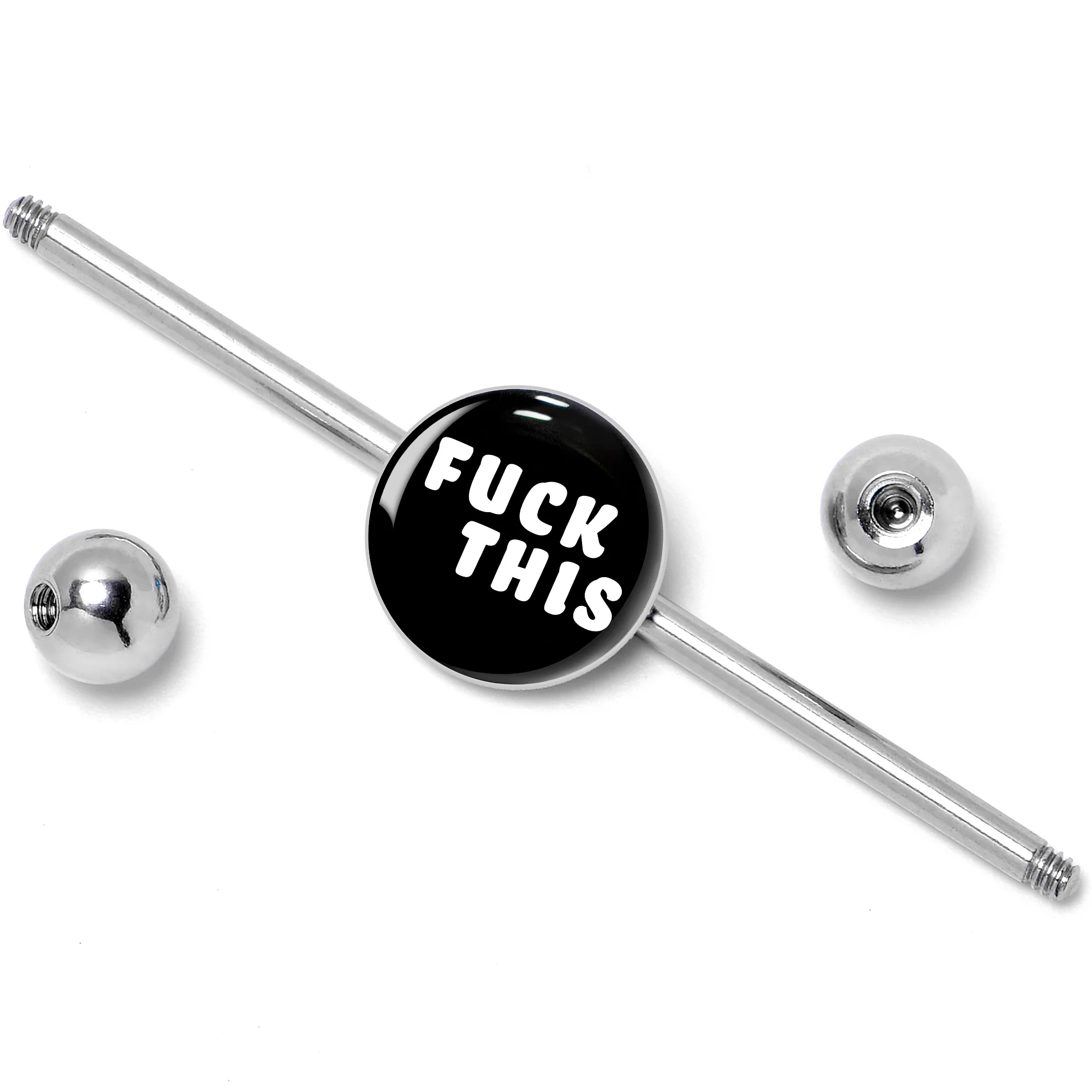 Black Double Gem F*CK Heart Dangle Belly Ring - Image 5