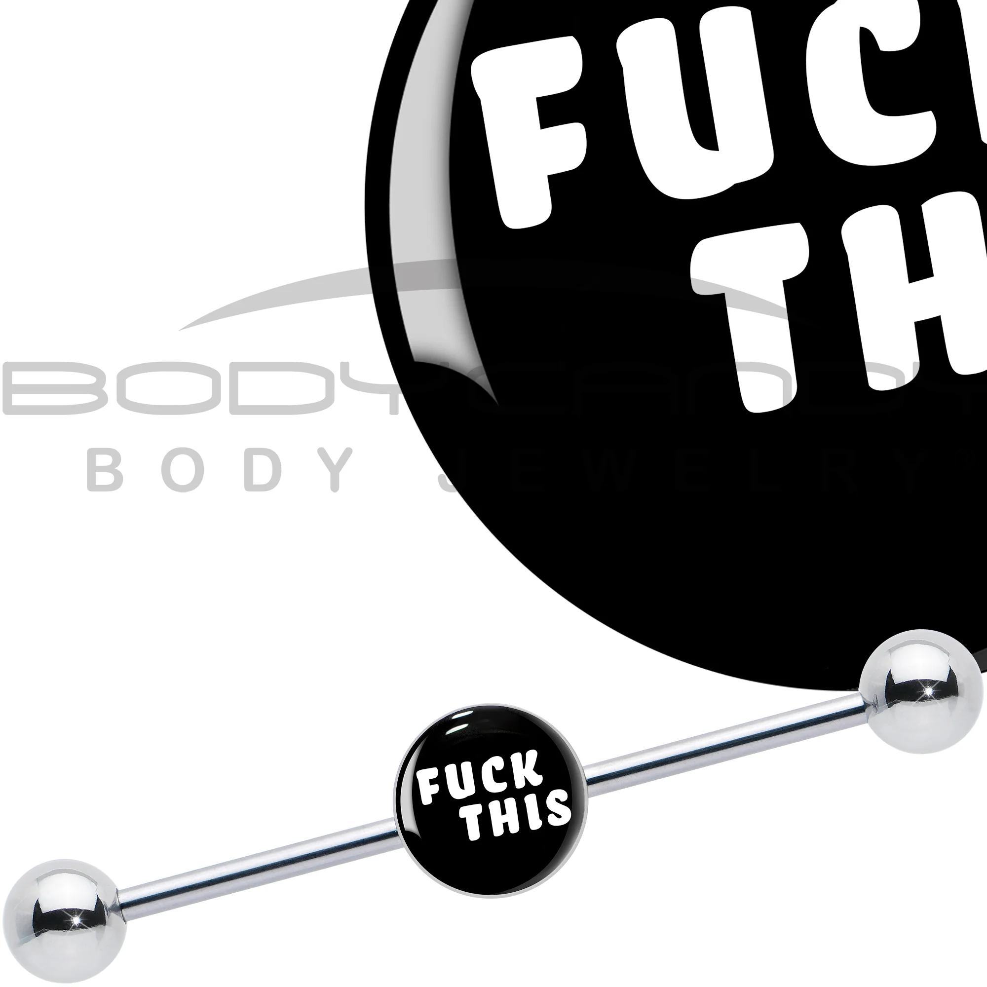 Black Double Gem F*CK Heart Dangle Belly Ring - Image 7