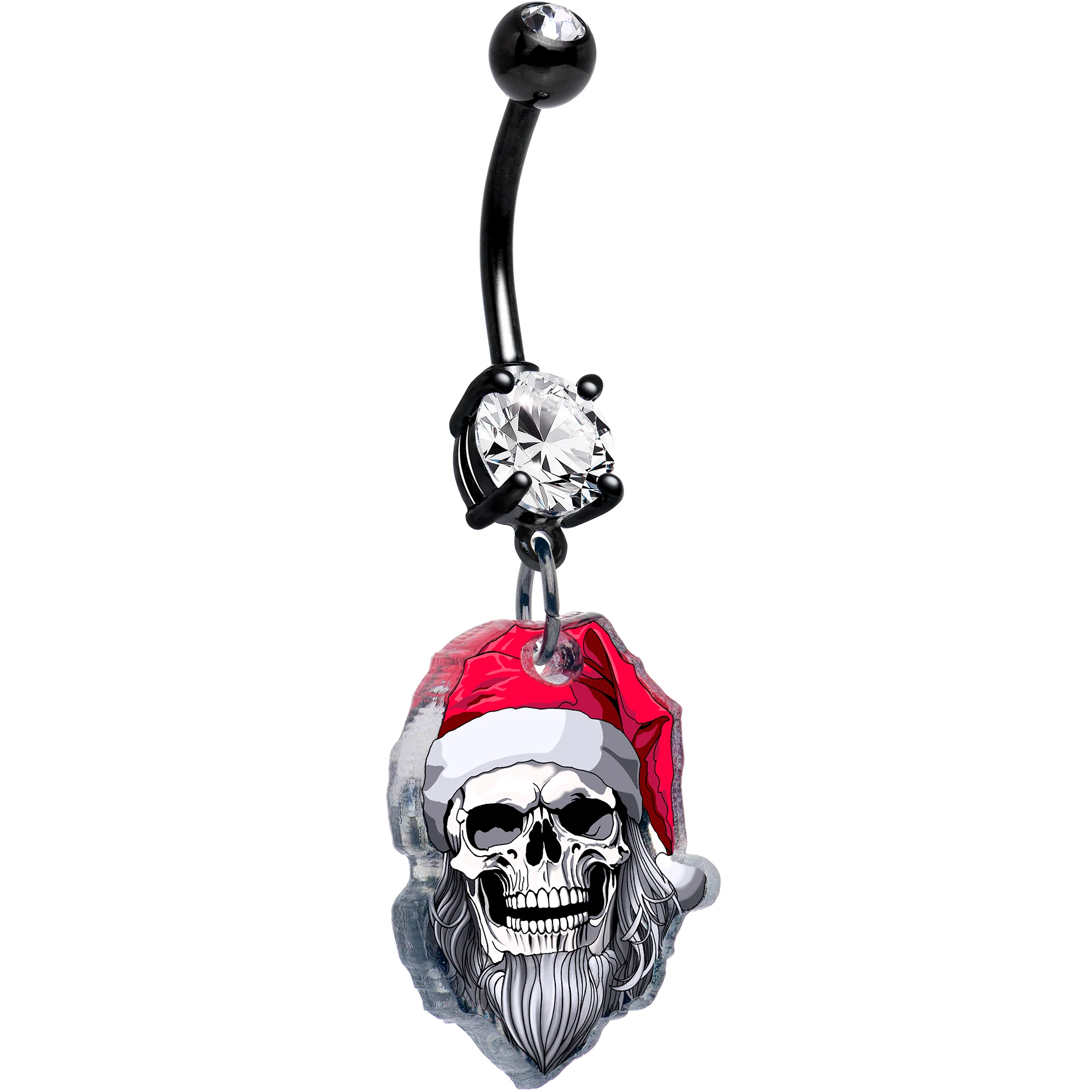 Black Double Gem Skeleton Santa Claus Dangle Christmas Belly Ring by Onyx O