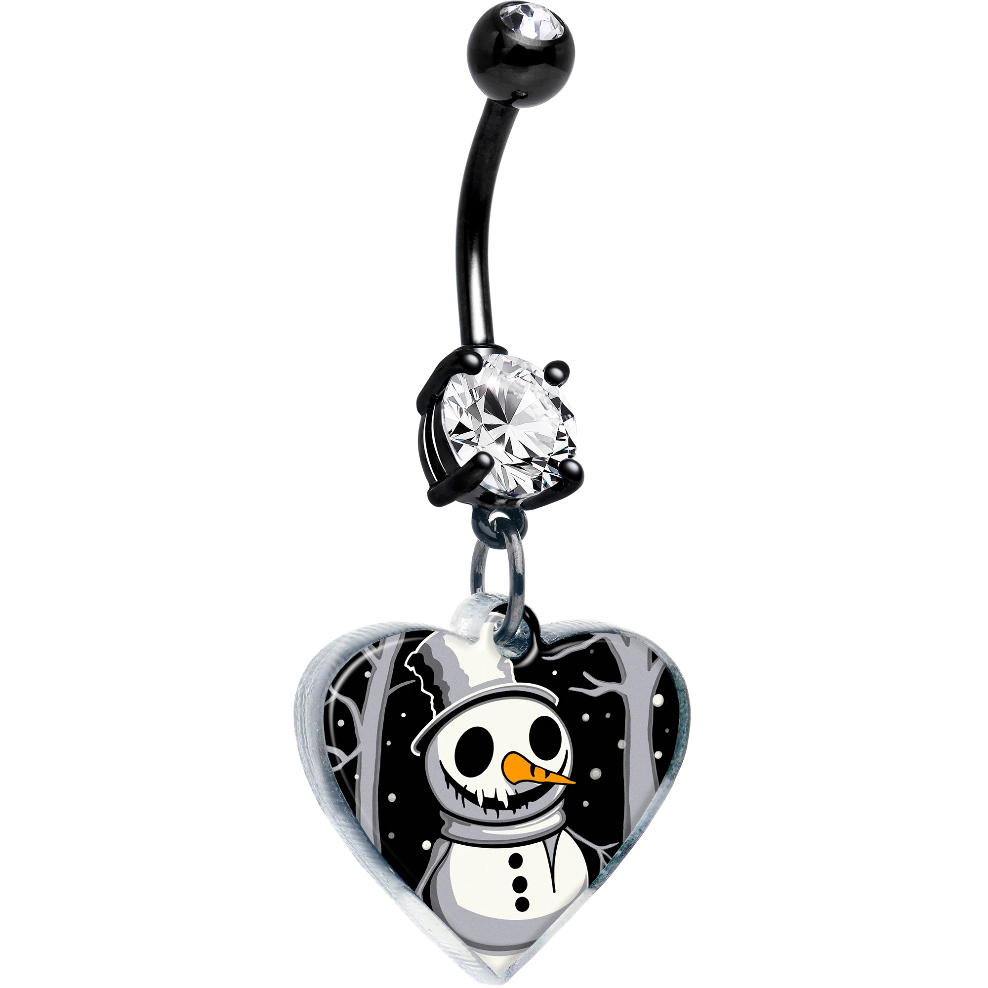 Black Double Gem Spooky Snowman Dangle Christmas Belly Ring by Onyx O