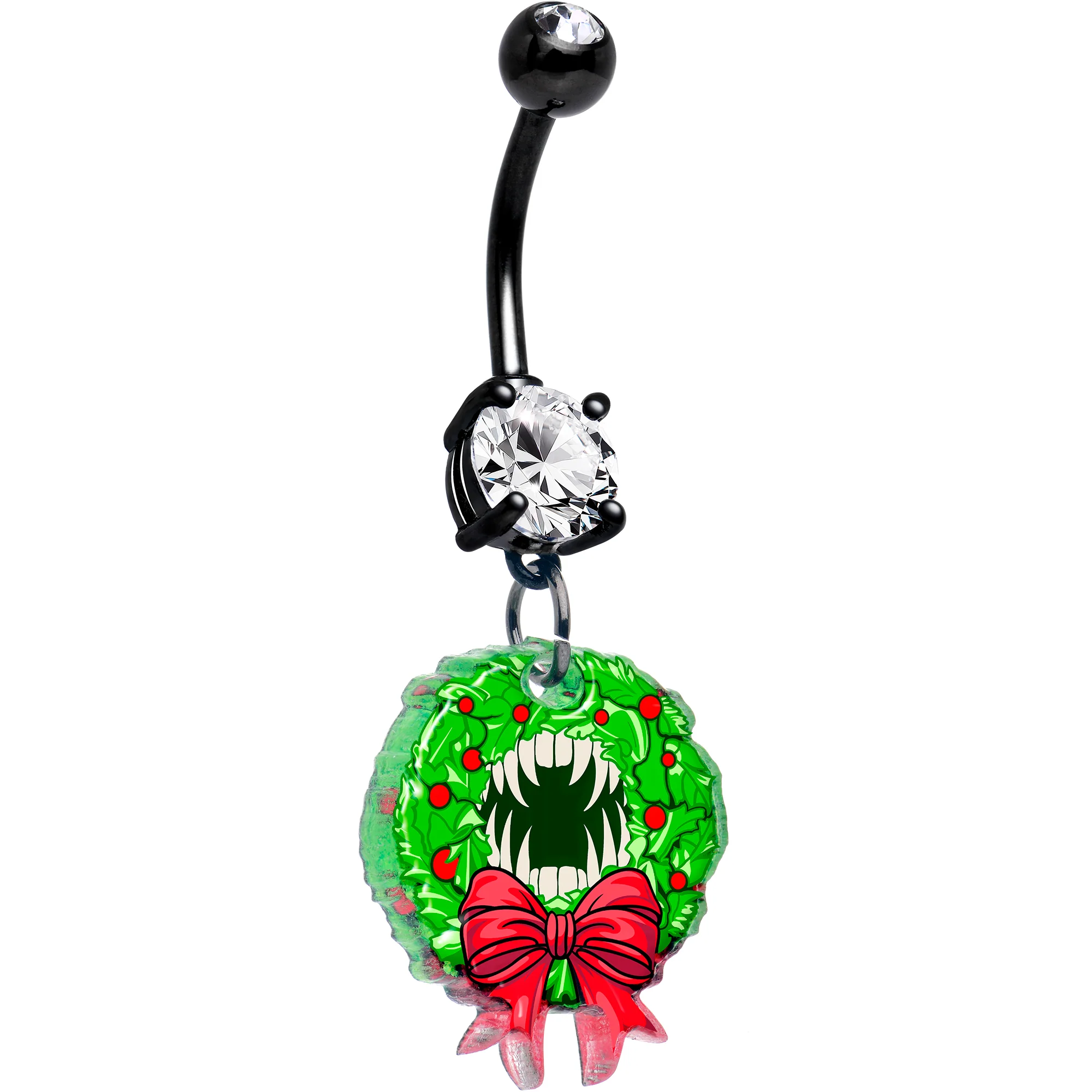 Black Double Gem Vampire Wreath Dangle Christmas Belly Ring by Onyx O