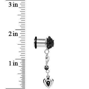 0G Black Flower Heart to Heart Dangle Plug Sizes 5mm to 12mm - Image 4