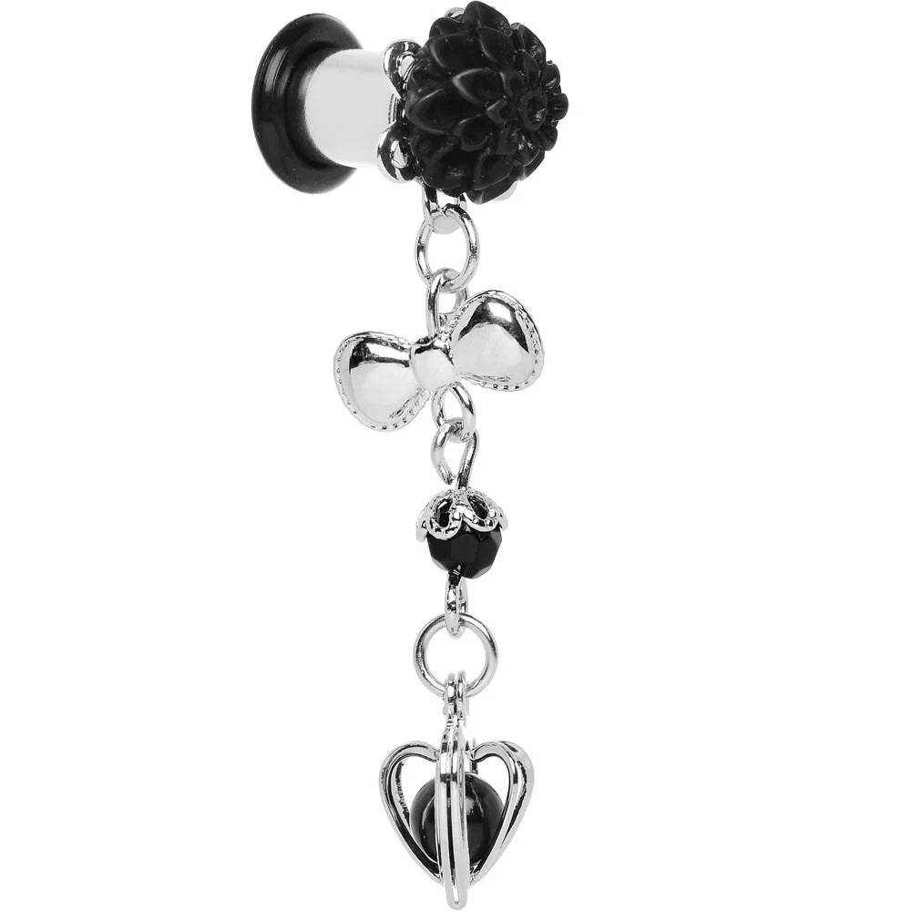 0G Black Flower Heart to Heart Dangle Plug Sizes 5mm to 12mm - Image 6