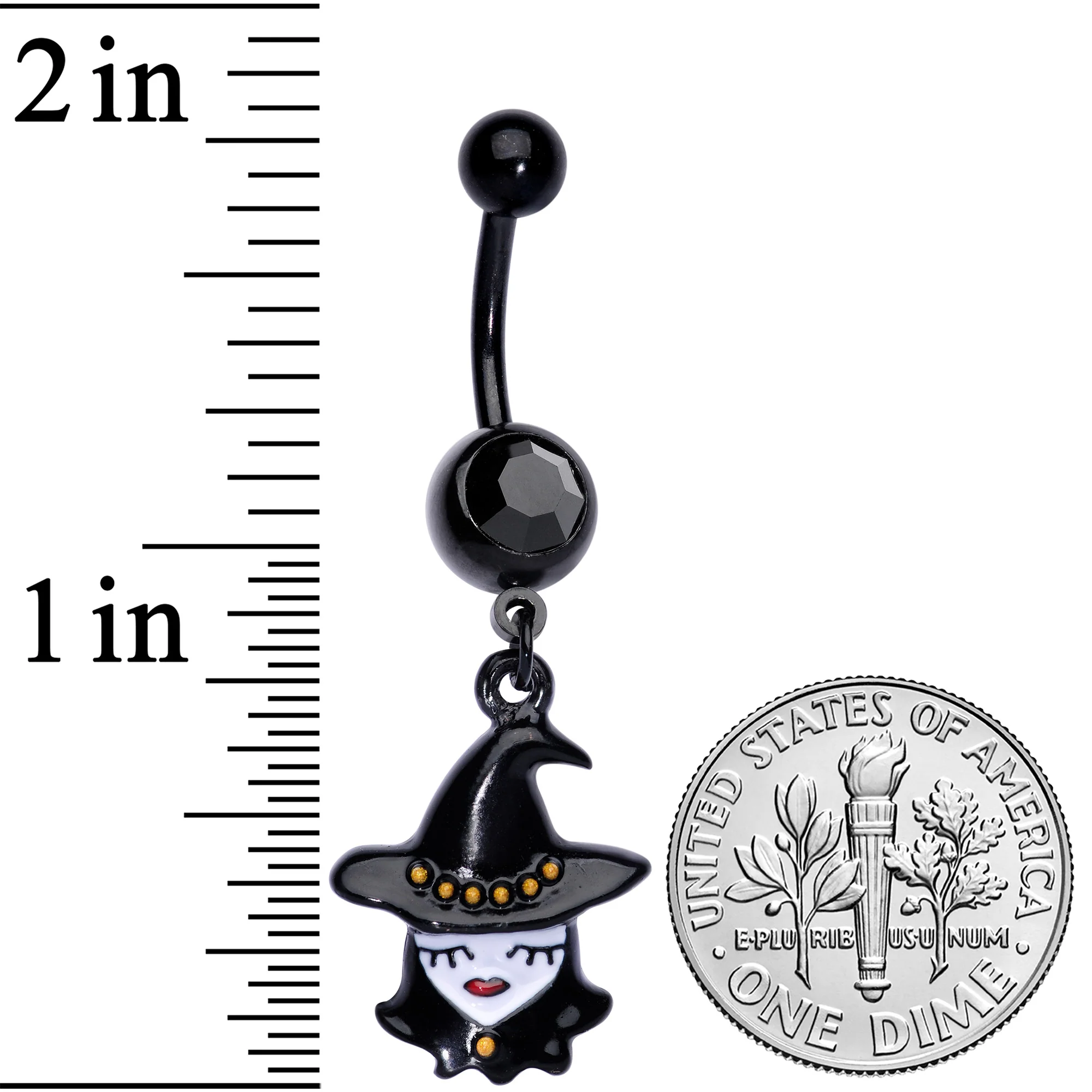 Black Gem Black Pretty Goth Witch Halloween Dangle Belly Ring - Image 3