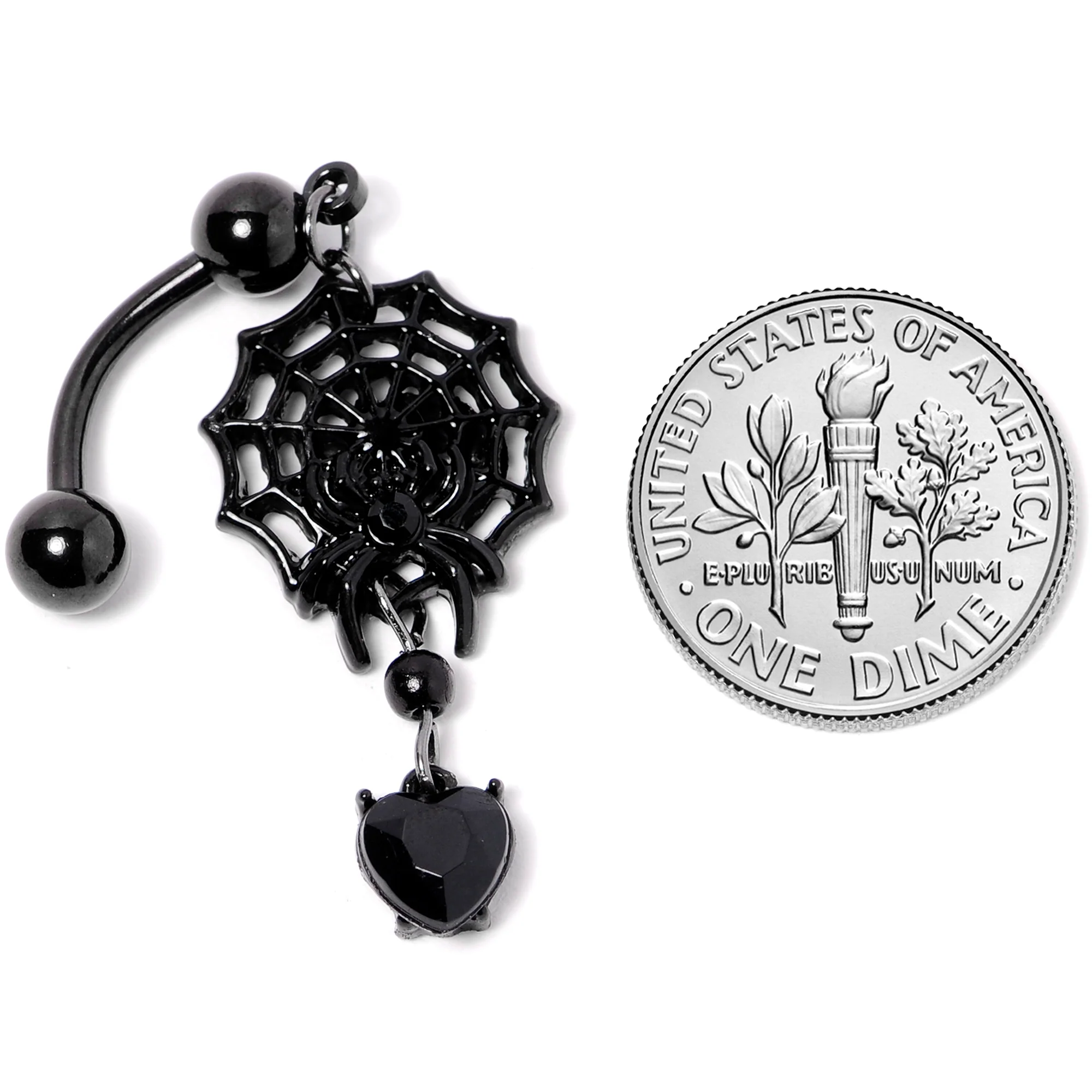 Black Gem Black Spiderweb Halloween Reversible Dangle Belly Ring - Image 4