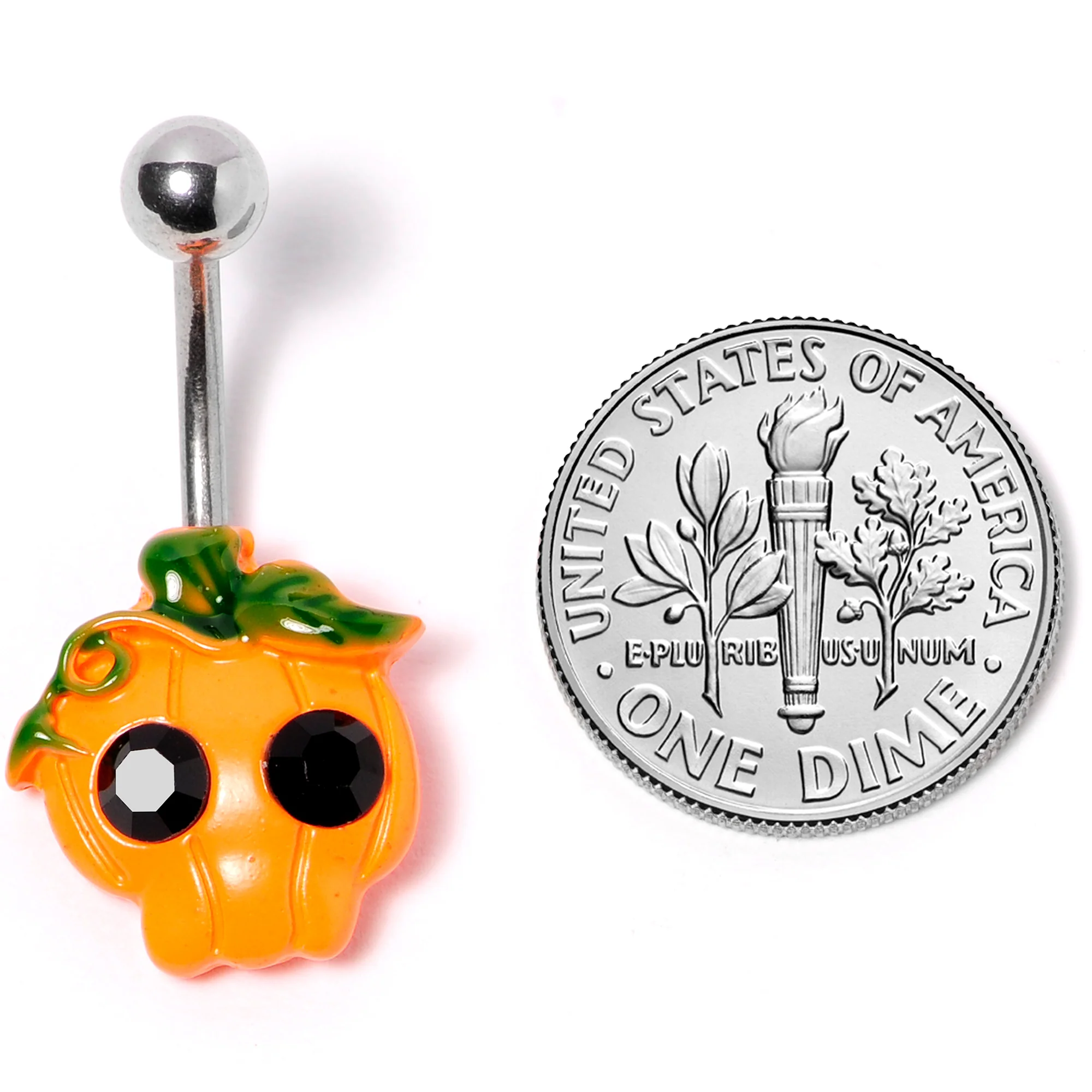 Black Gem Orange Pumpkin Jack O Lantern Halloween Belly Ring - Image 5