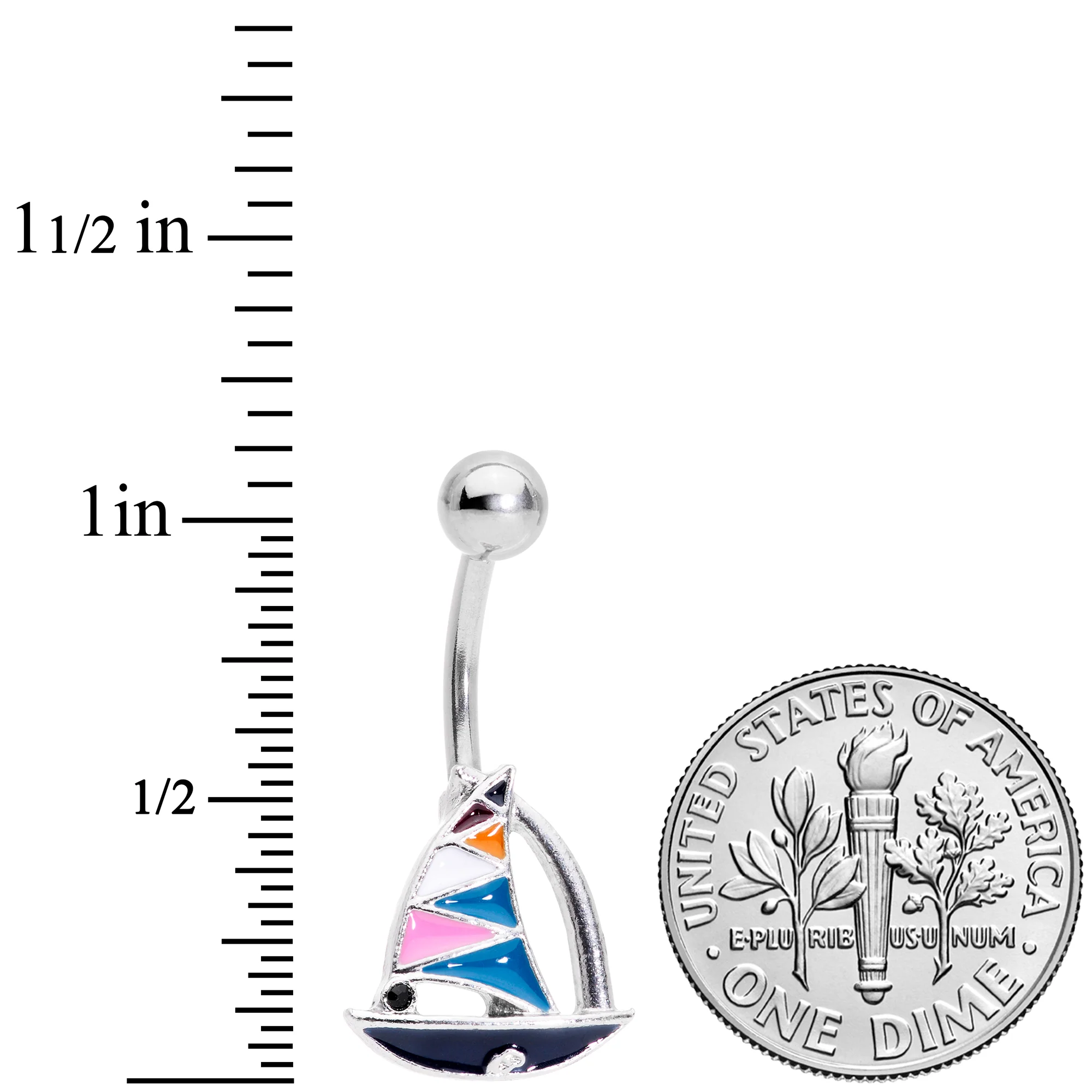 Black Gem White Pink Teal Nautical Sailboat Belly Ring - Image 2