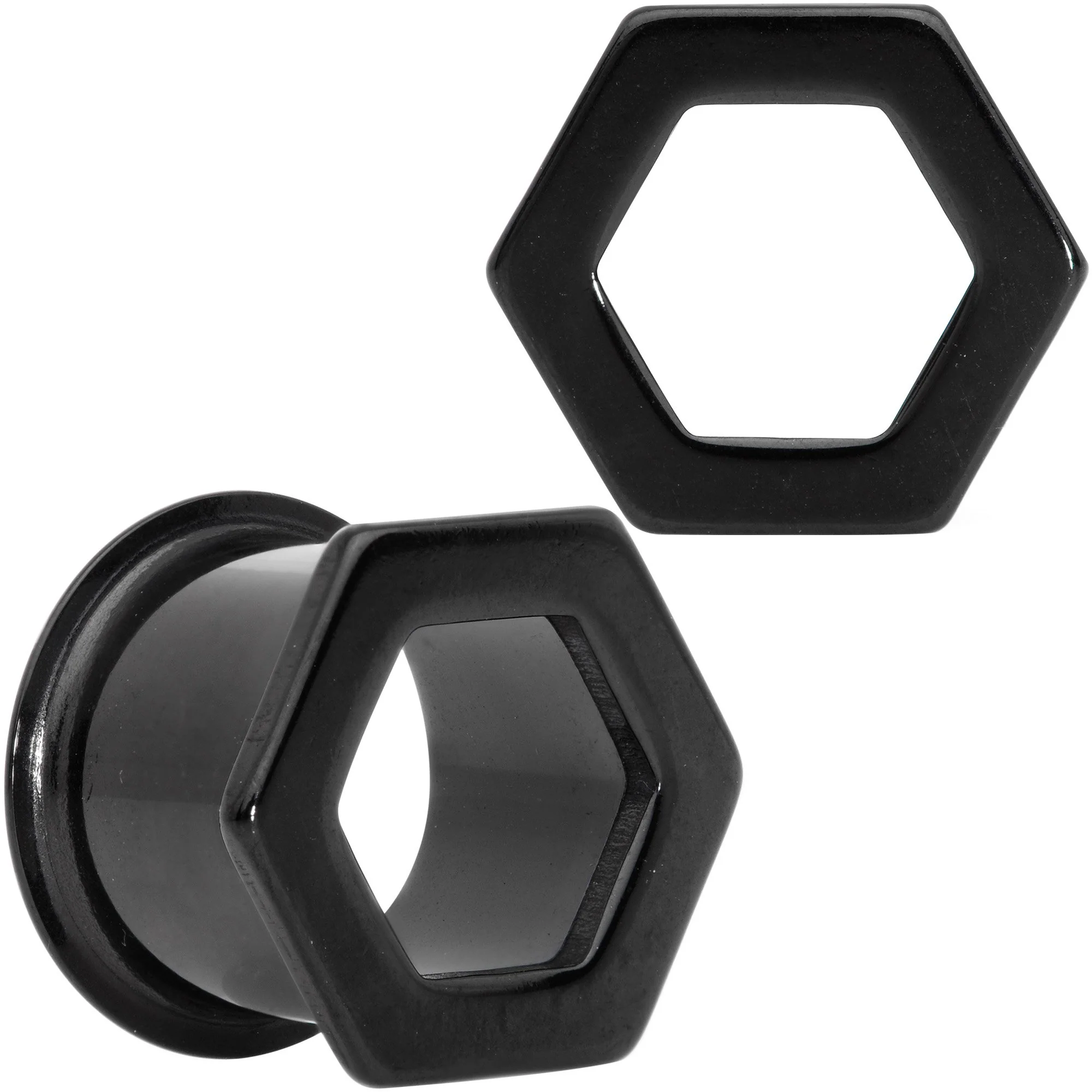 Black Geometric Hexagon Double Flare Tunnel Plug Set 3mm to 25mm - Image 10