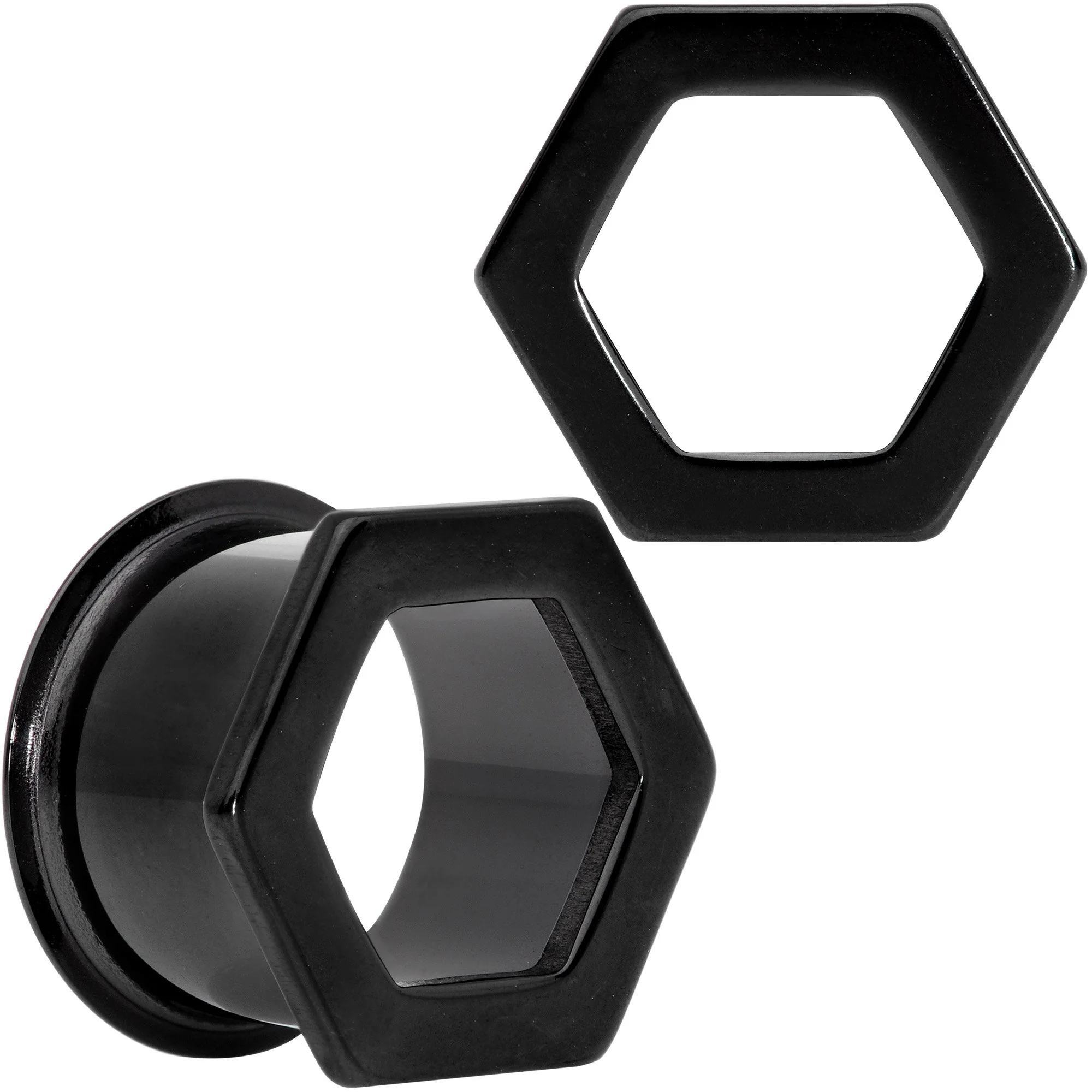Black Geometric Hexagon Double Flare Tunnel Plug Set 3mm to 25mm - Image 11