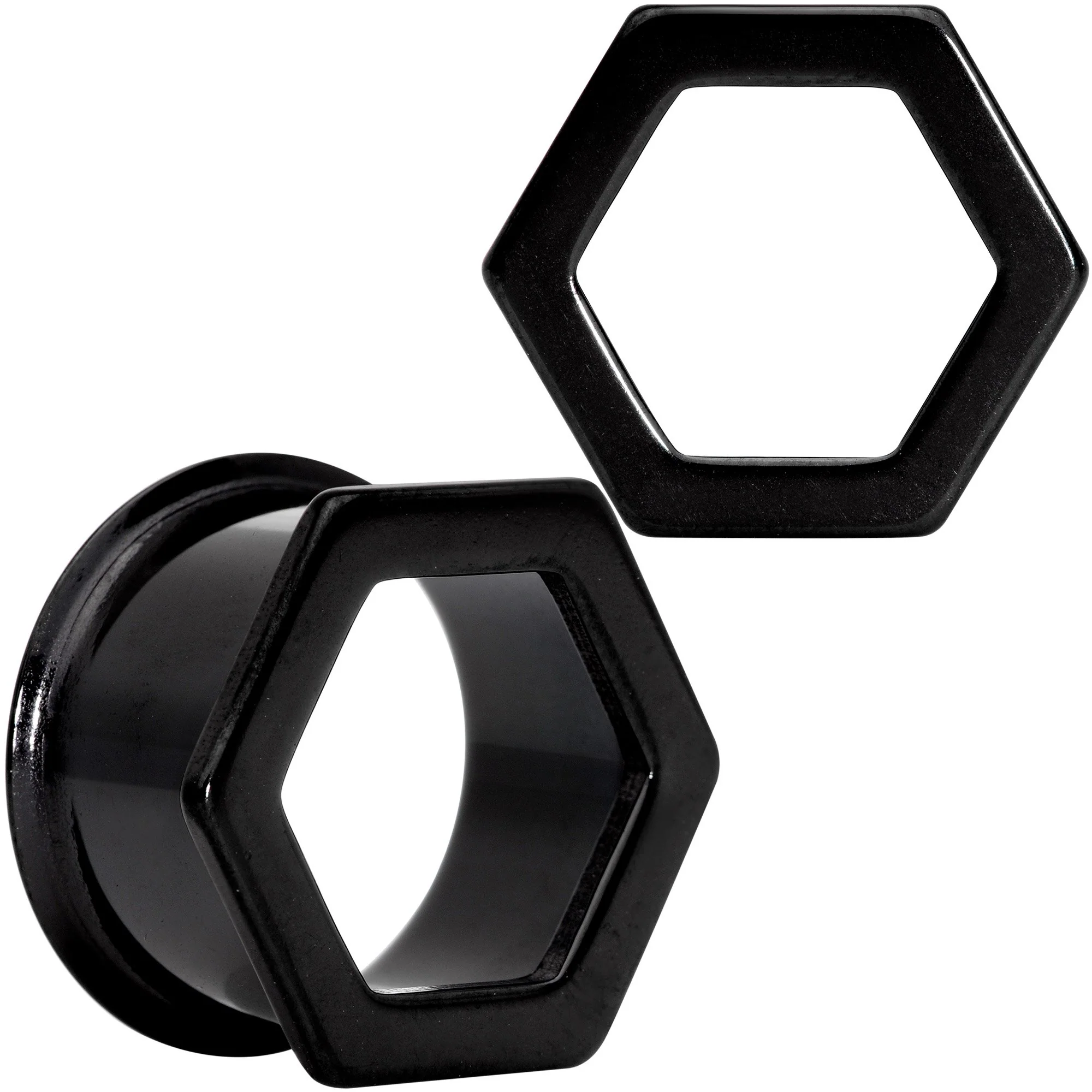 Black Geometric Hexagon Double Flare Tunnel Plug Set 3mm to 25mm - Image 12