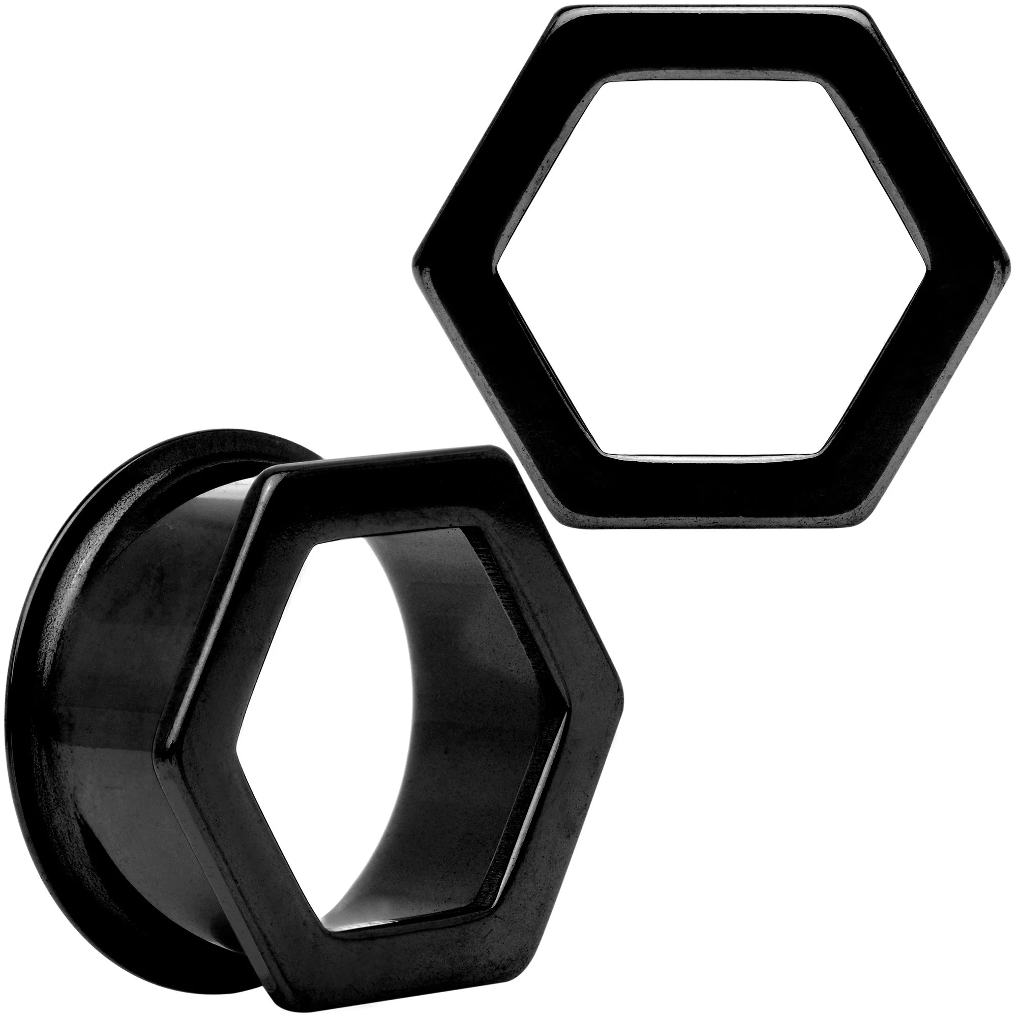 Black Geometric Hexagon Double Flare Tunnel Plug Set 3mm to 25mm - Image 13