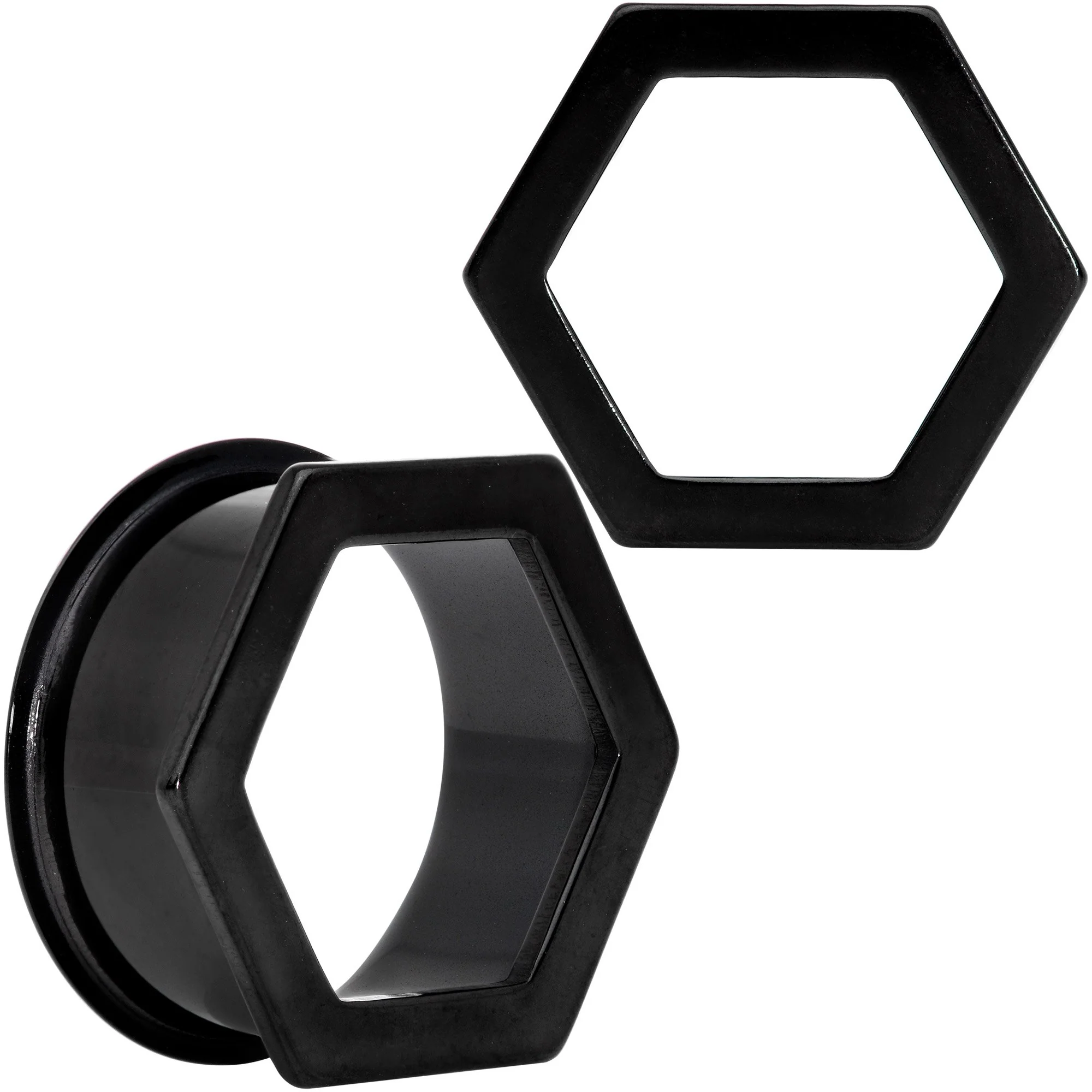 Black Geometric Hexagon Double Flare Tunnel Plug Set 3mm to 25mm - Image 14