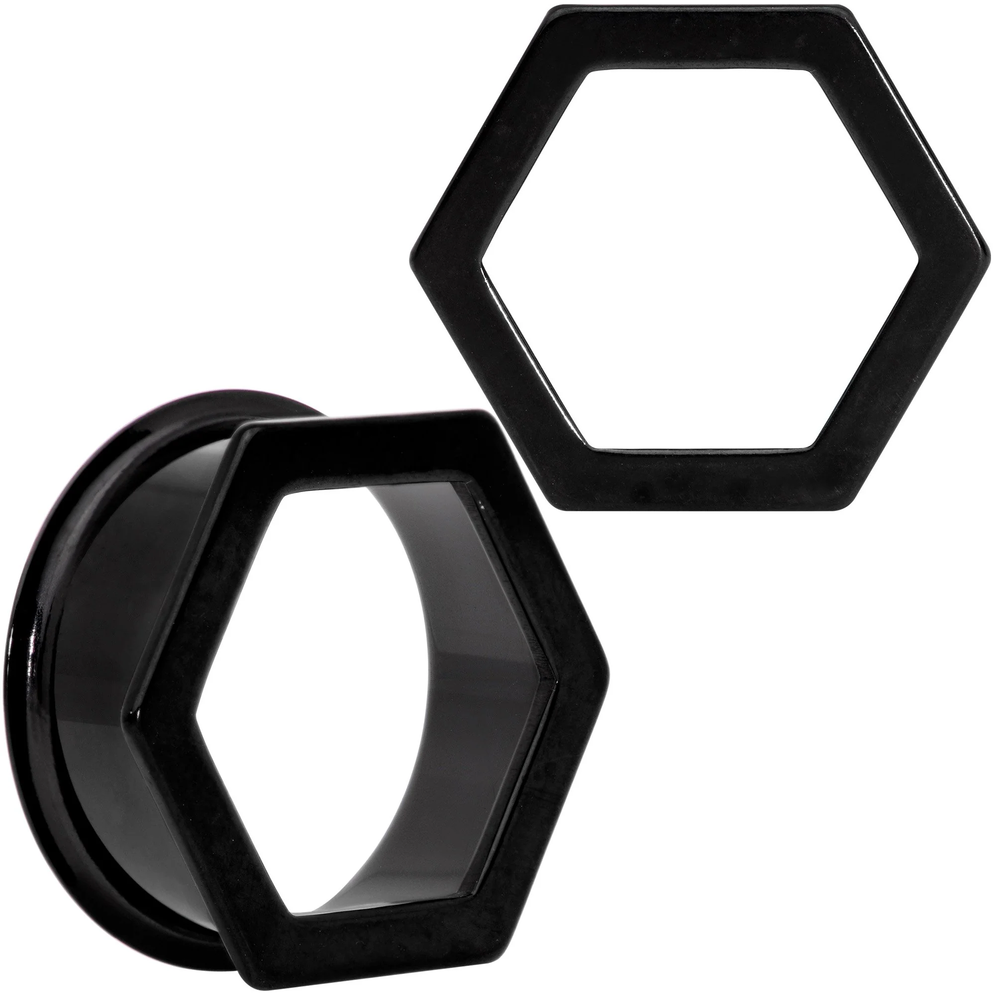 Black Geometric Hexagon Double Flare Tunnel Plug Set 3mm to 25mm - Image 15