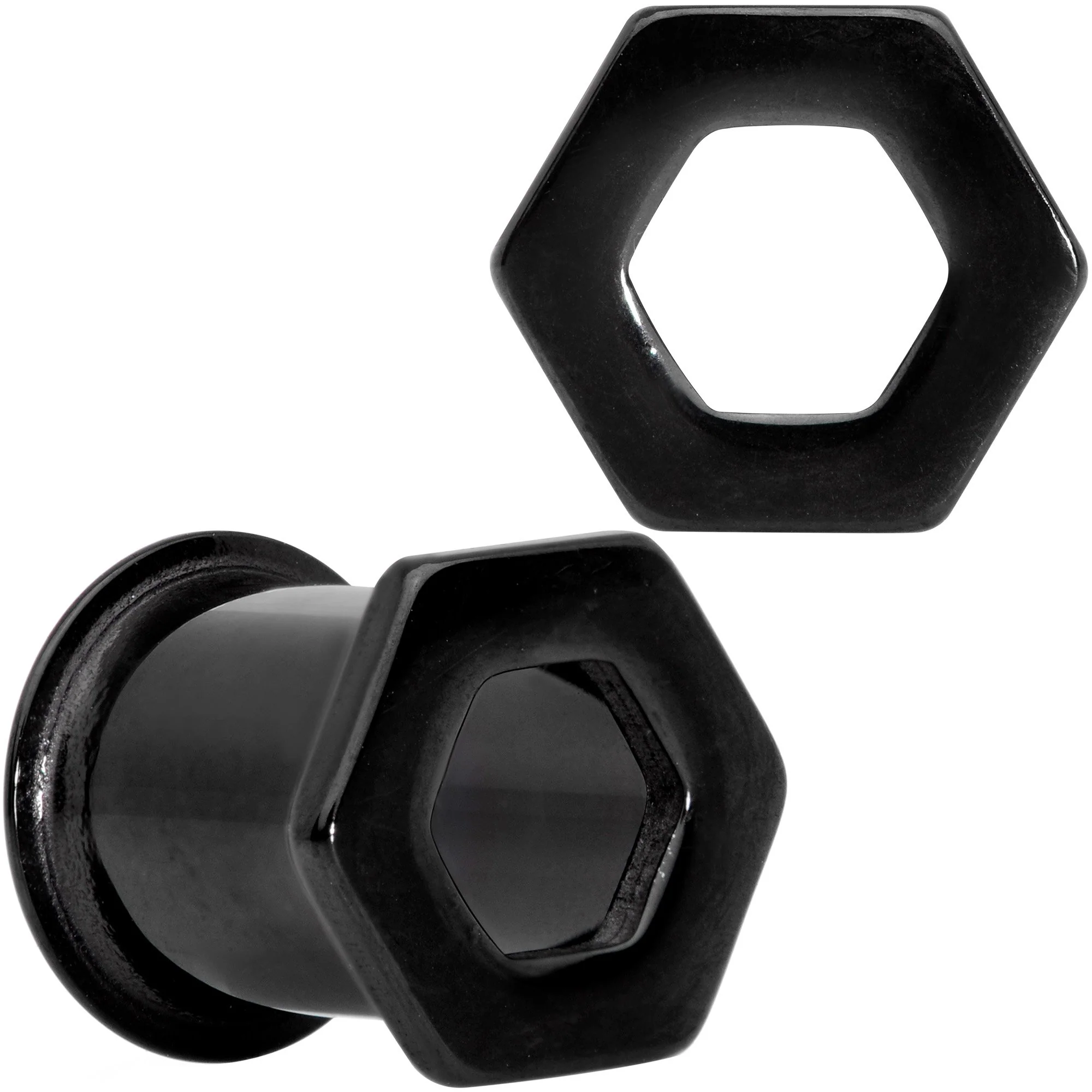 Black Geometric Hexagon Double Flare Tunnel Plug Set 3mm to 25mm - Image 5
