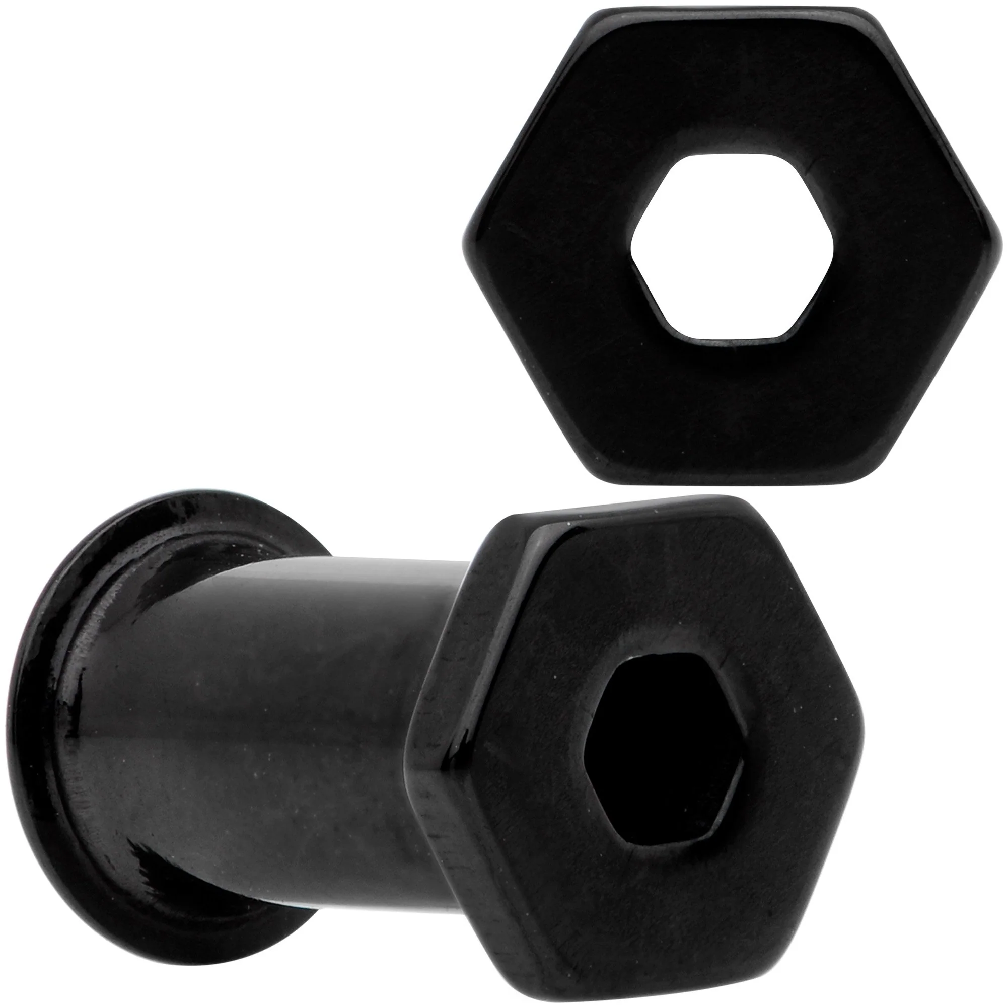 Black Geometric Hexagon Double Flare Tunnel Plug Set 3mm to 25mm - Image 8