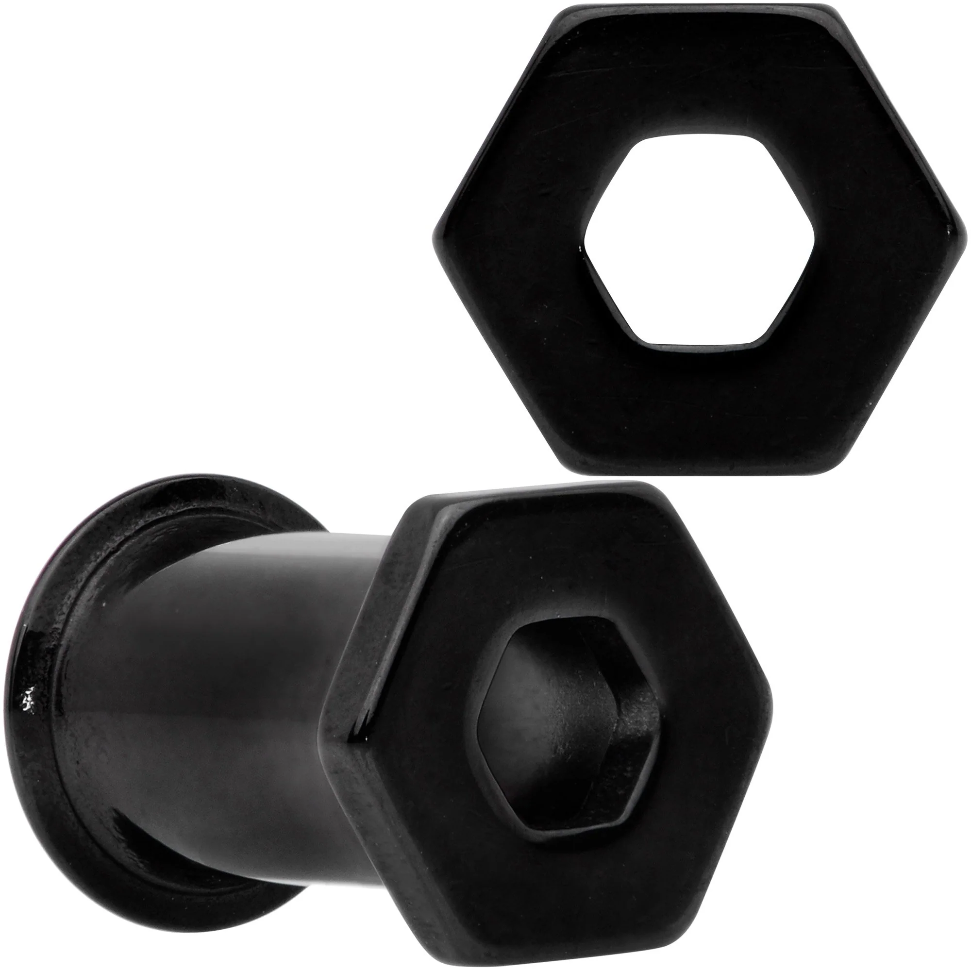 Black Geometric Hexagon Double Flare Tunnel Plug Set 3mm to 25mm - Image 9