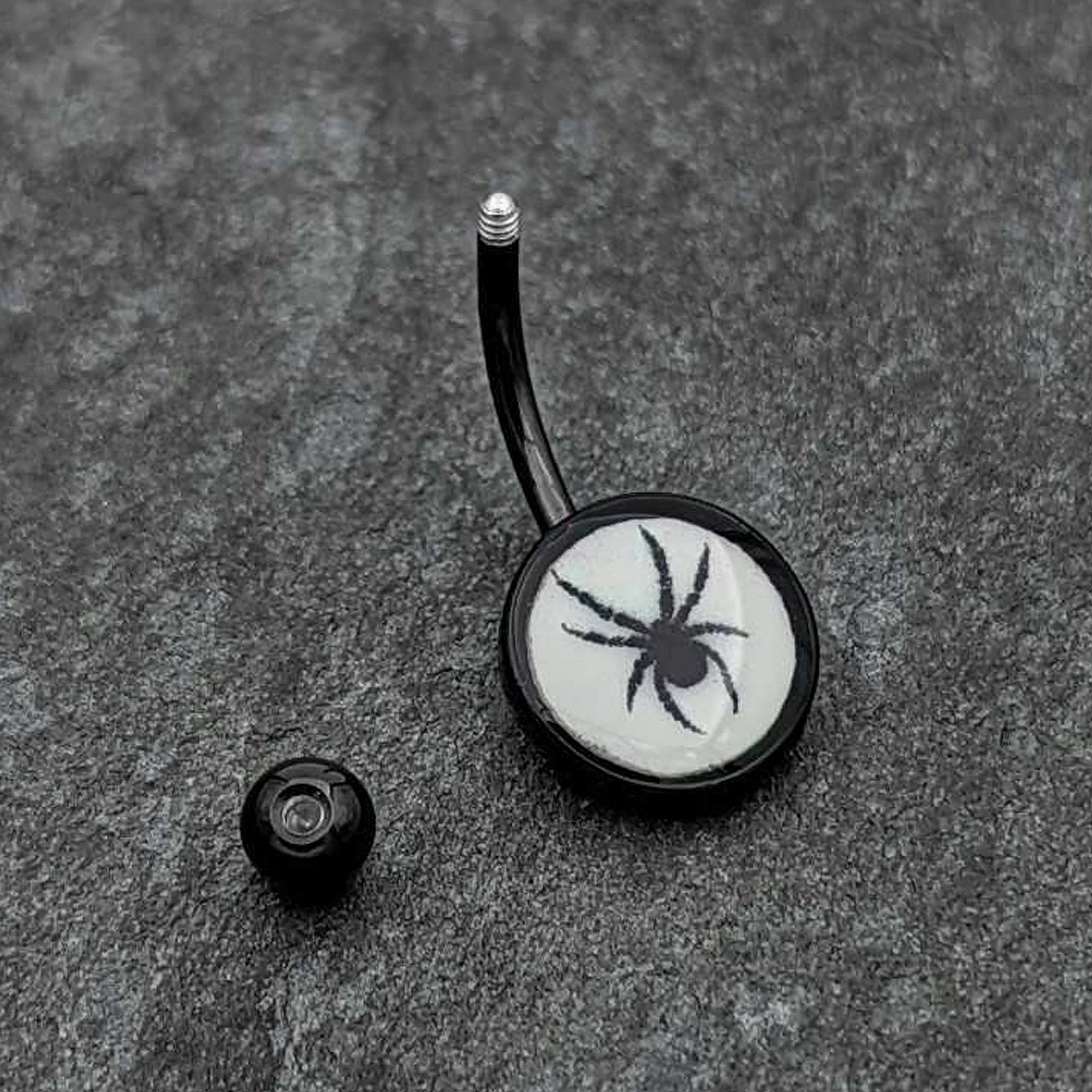 Black Glow in the Dark Black Widow Spider Belly Ring by Onyx O - Image 4