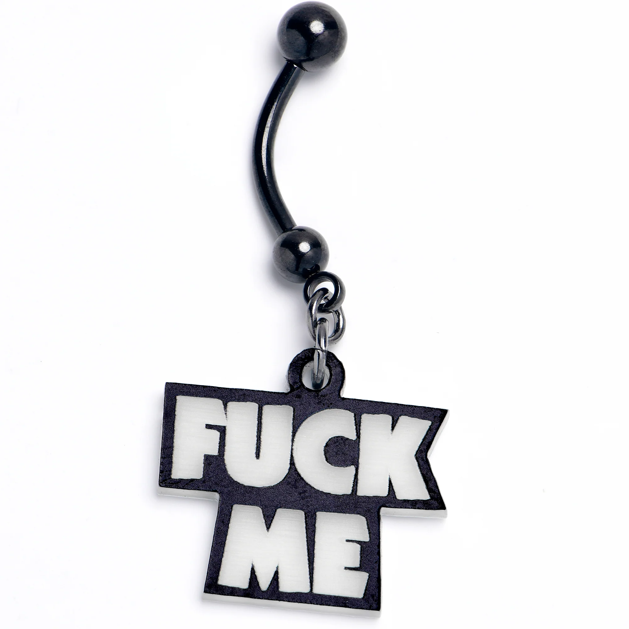 Black Glow in the Dark F*ck Me Dangle Belly Ring - Image 3