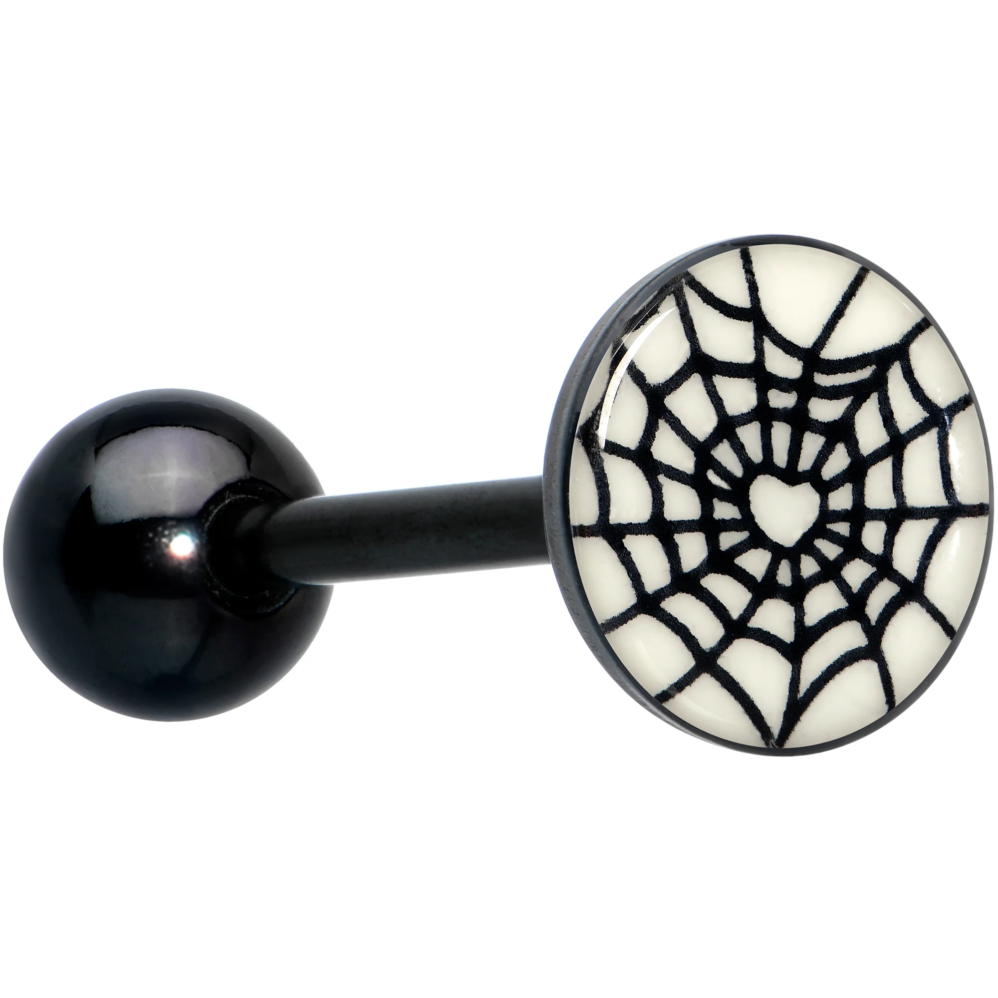 Black Glow in the Dark Heart Spider Web Barbell Tongue Ring by Onyx O - Image 8