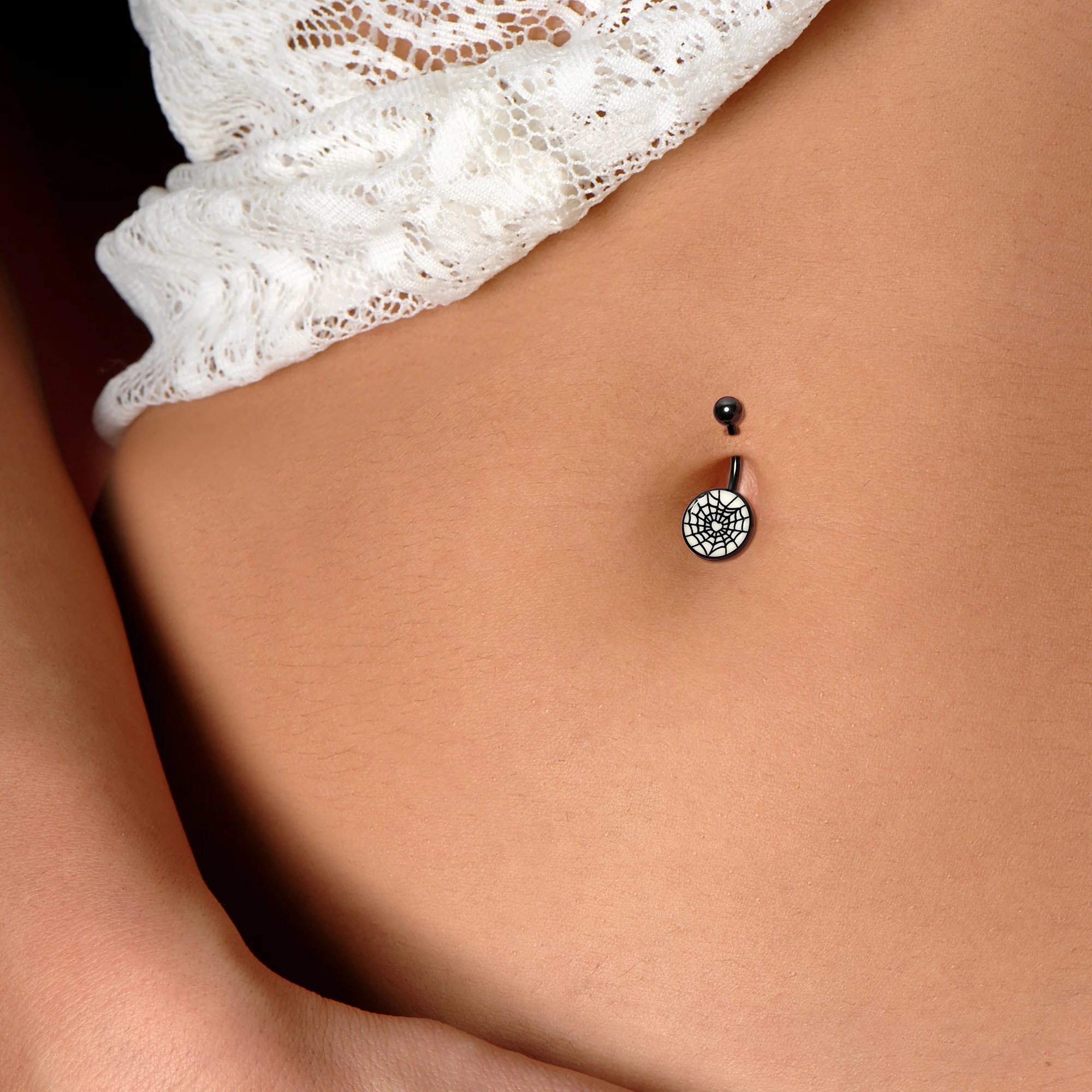 Black Glow in the Dark Heart Spider Web Belly Ring by Onyx O - Image 2