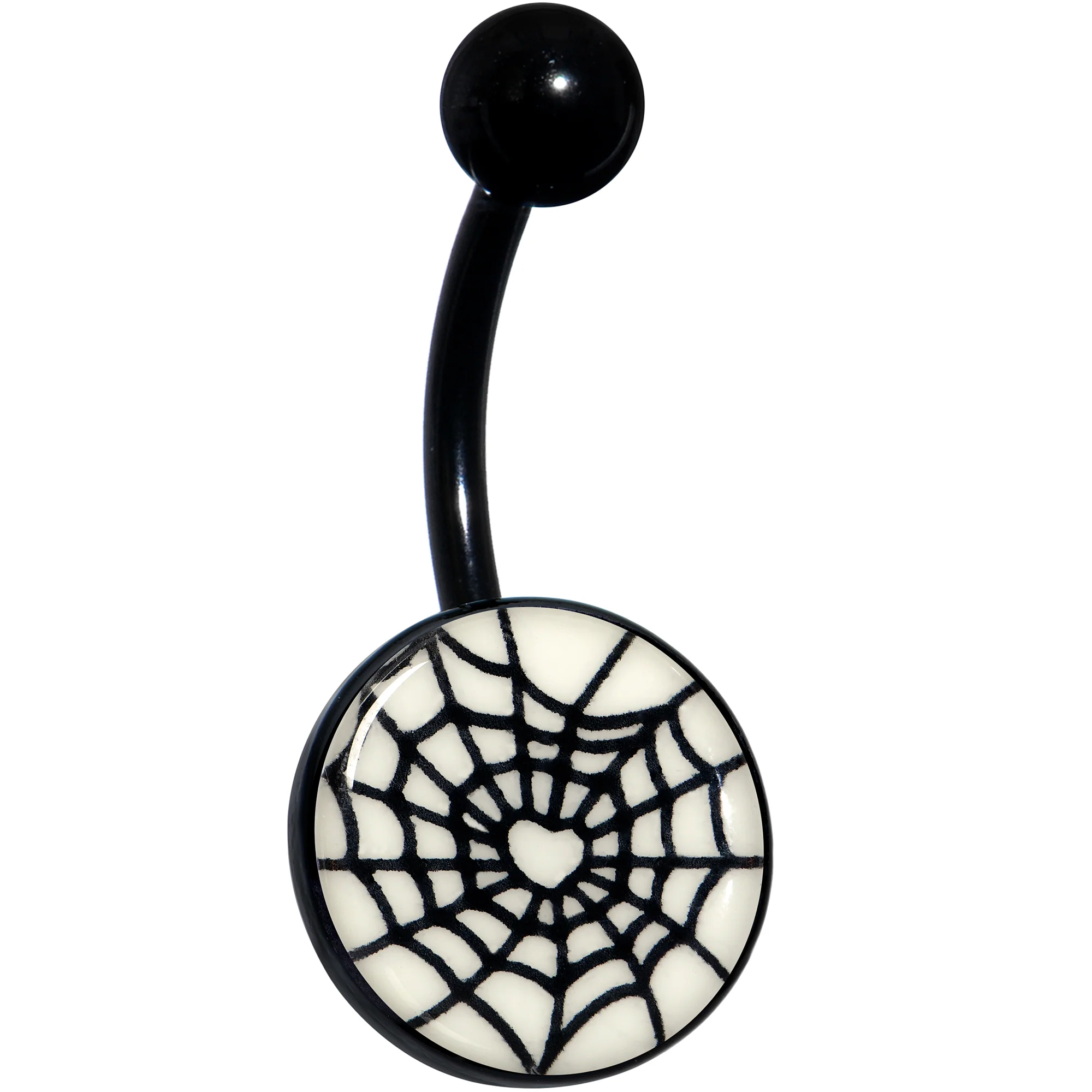 Black Glow in the Dark Heart Spider Web Belly Ring by Onyx O - Image 4