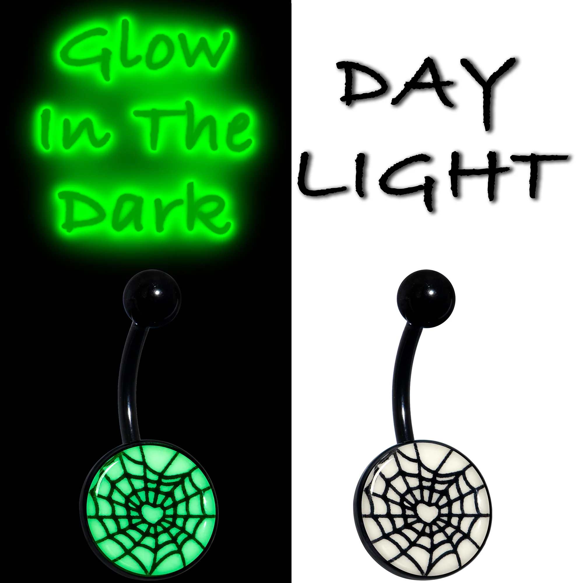Black Glow in the Dark Heart Spider Web Belly Ring by Onyx O - Image 5