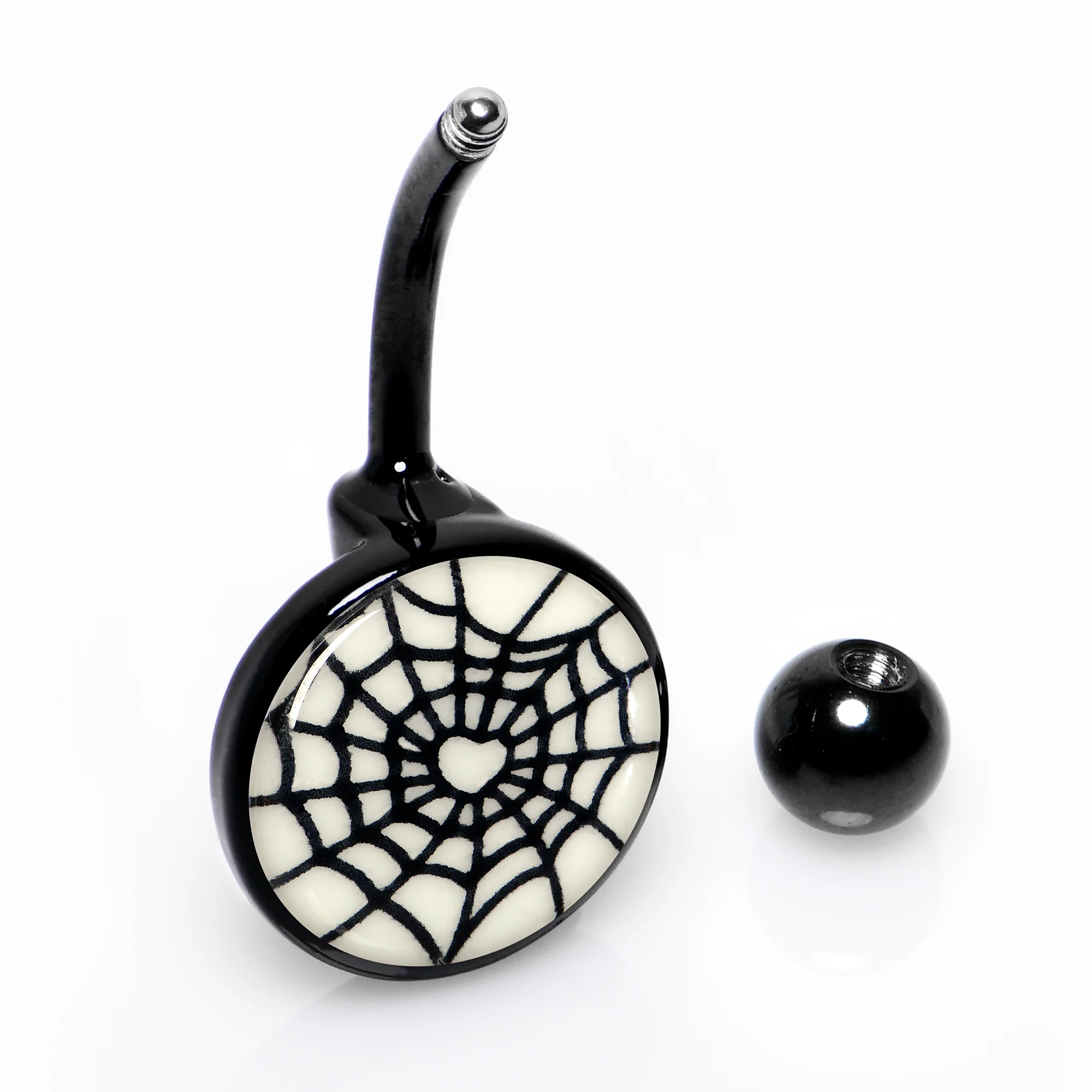 Black Glow in the Dark Heart Spider Web Belly Ring by Onyx O - Image 6