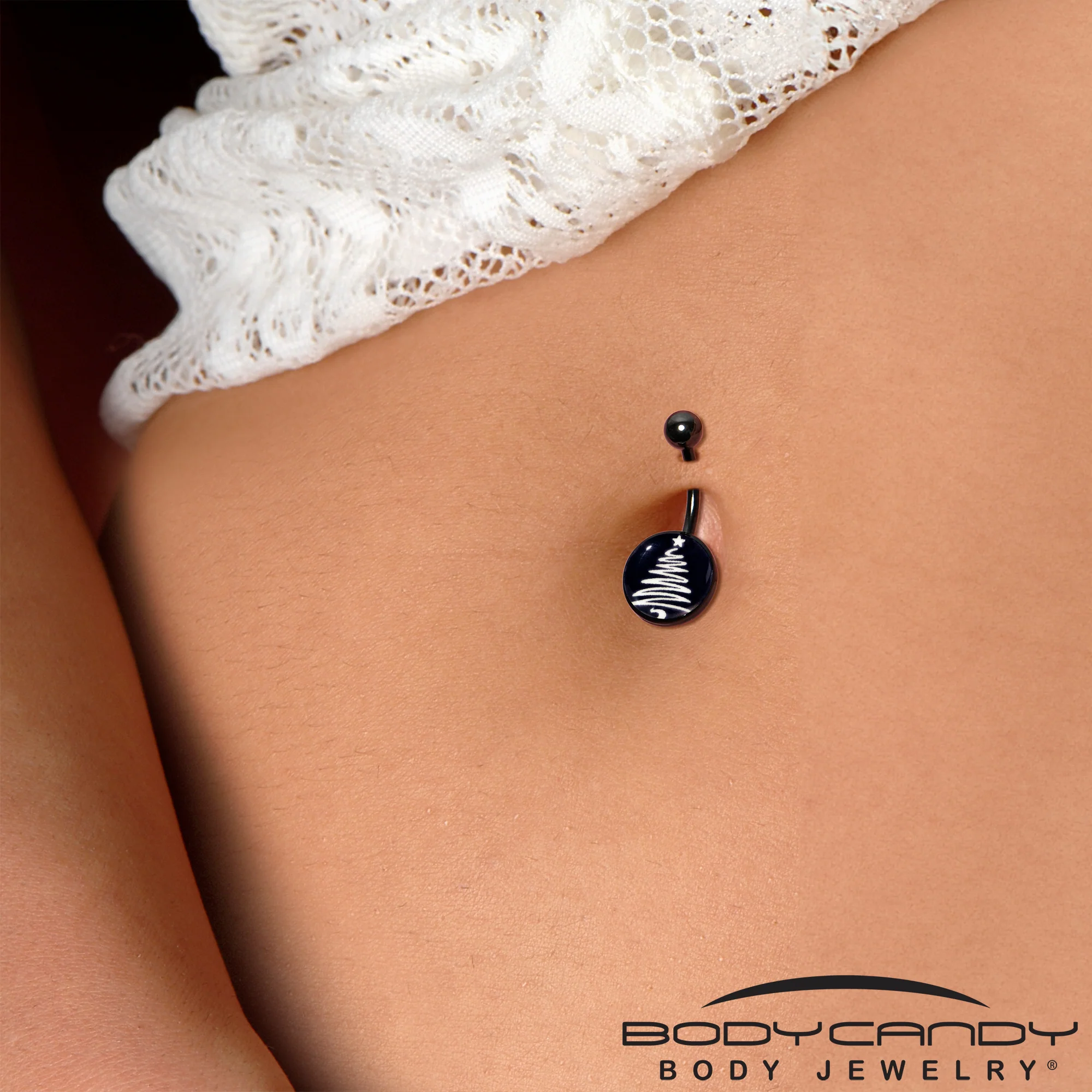 Black Glow in the Dark Holiday Christmas Tree Belly Ring by Onyx O - Image 5