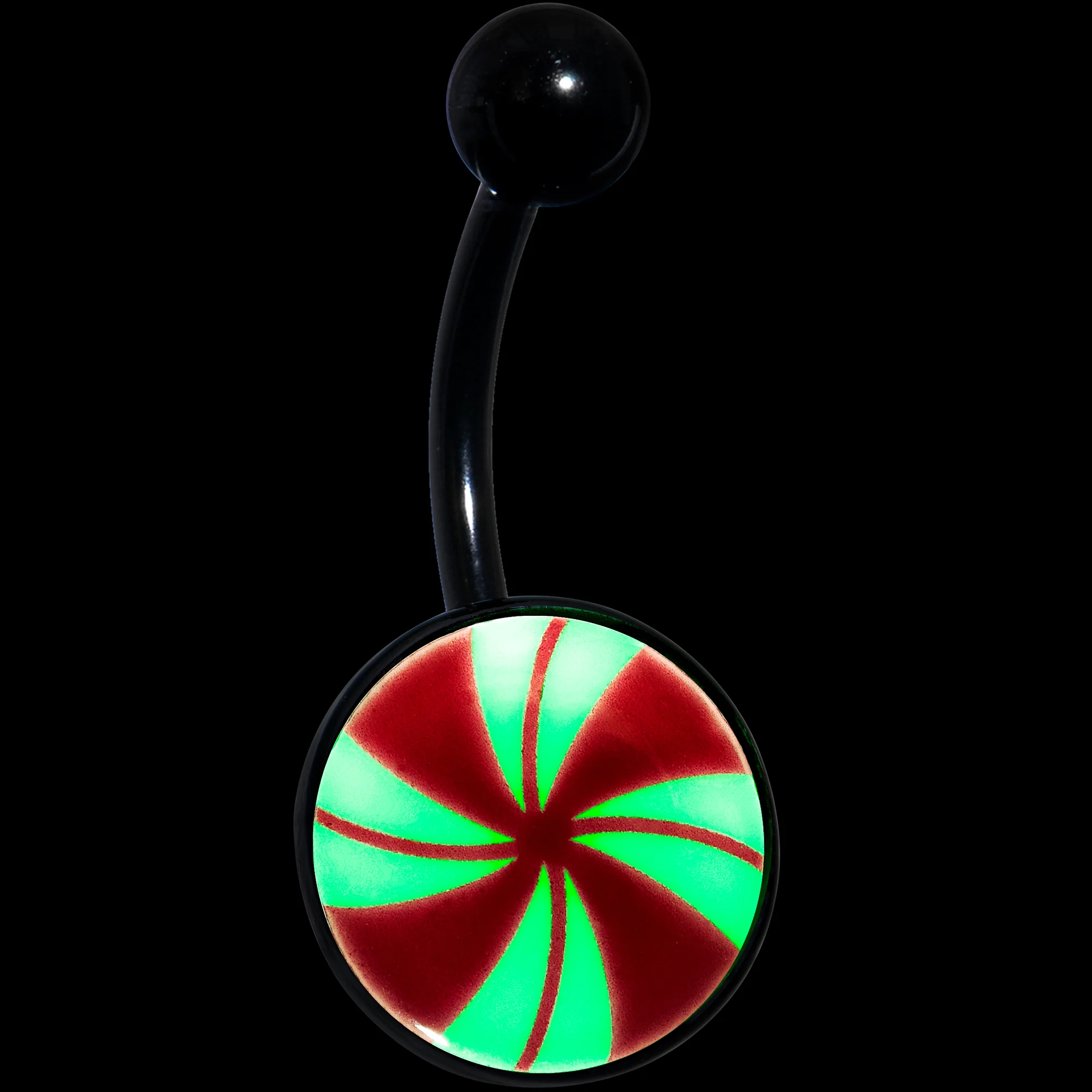 Black Glow in the Dark Holiday Peppermint Candy Belly Ring by Onyx O - Image 2