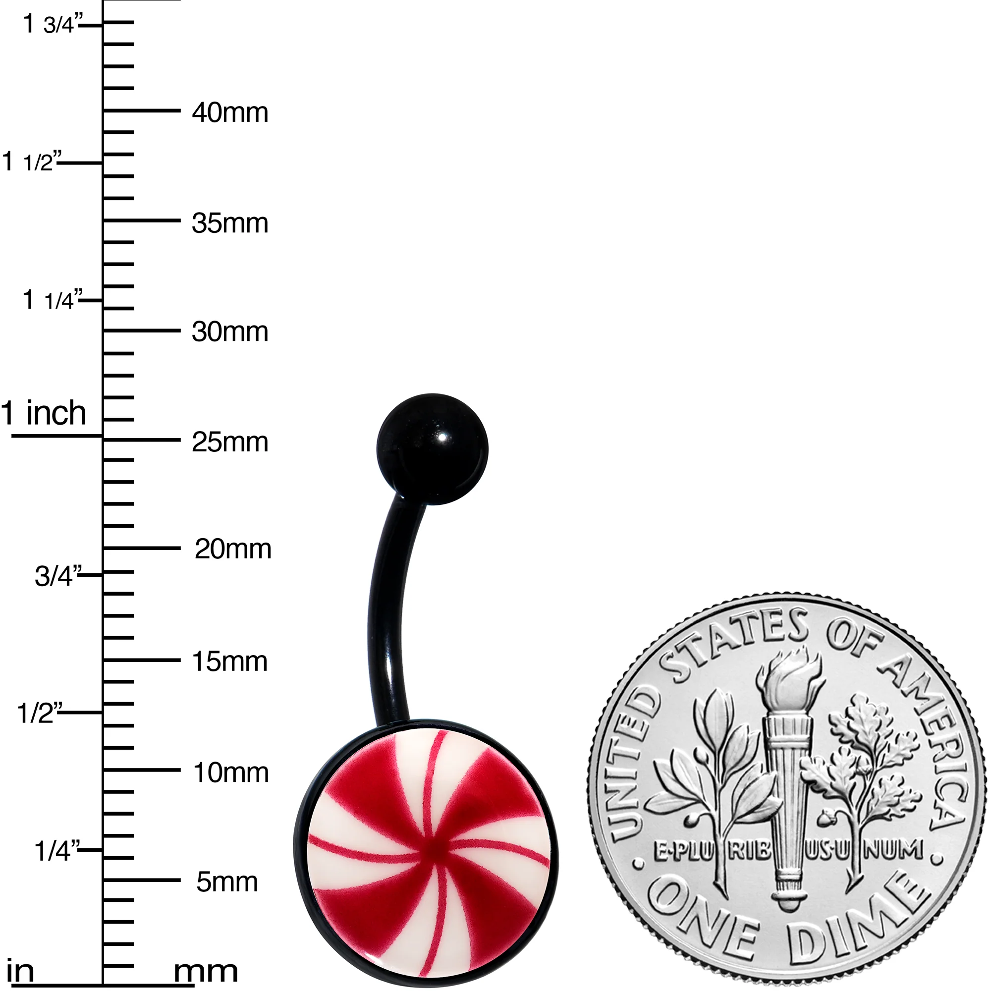 Black Glow in the Dark Holiday Peppermint Candy Belly Ring by Onyx O - Image 3